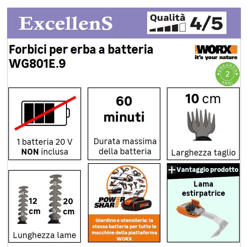 Cesoie potatura a batteria da giardino WORX Powershare WG801E.91 20V, batteria non inclusa - 13