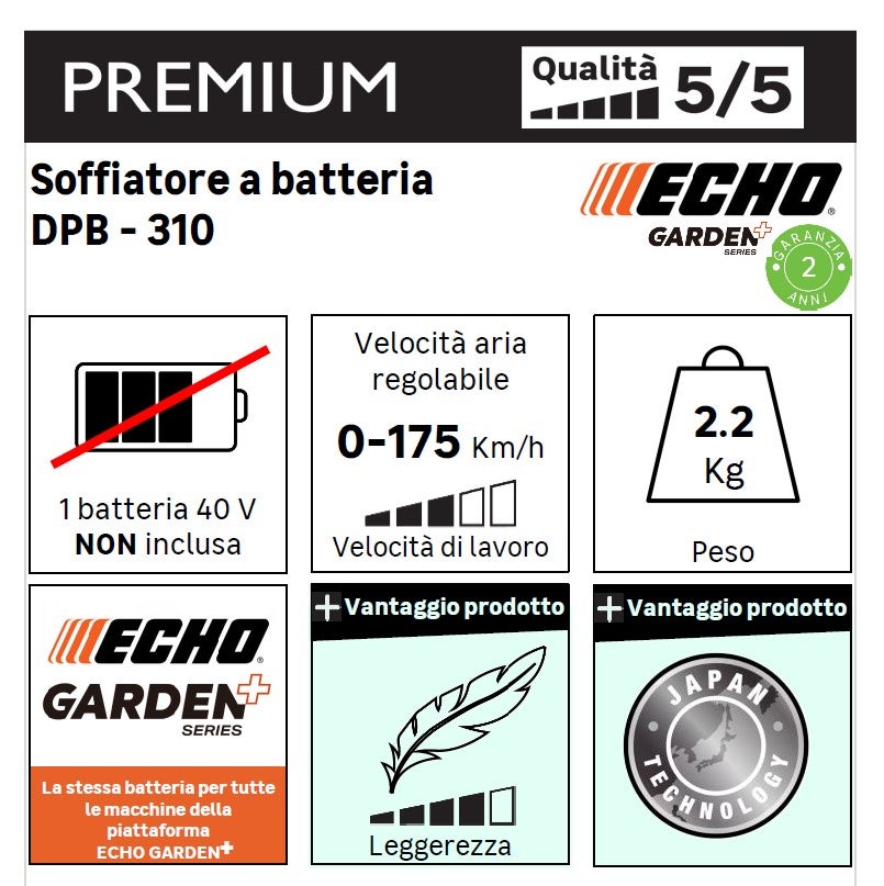 Soffiatore ECHO DPB310 , 40 V batteria non inclusa - 6