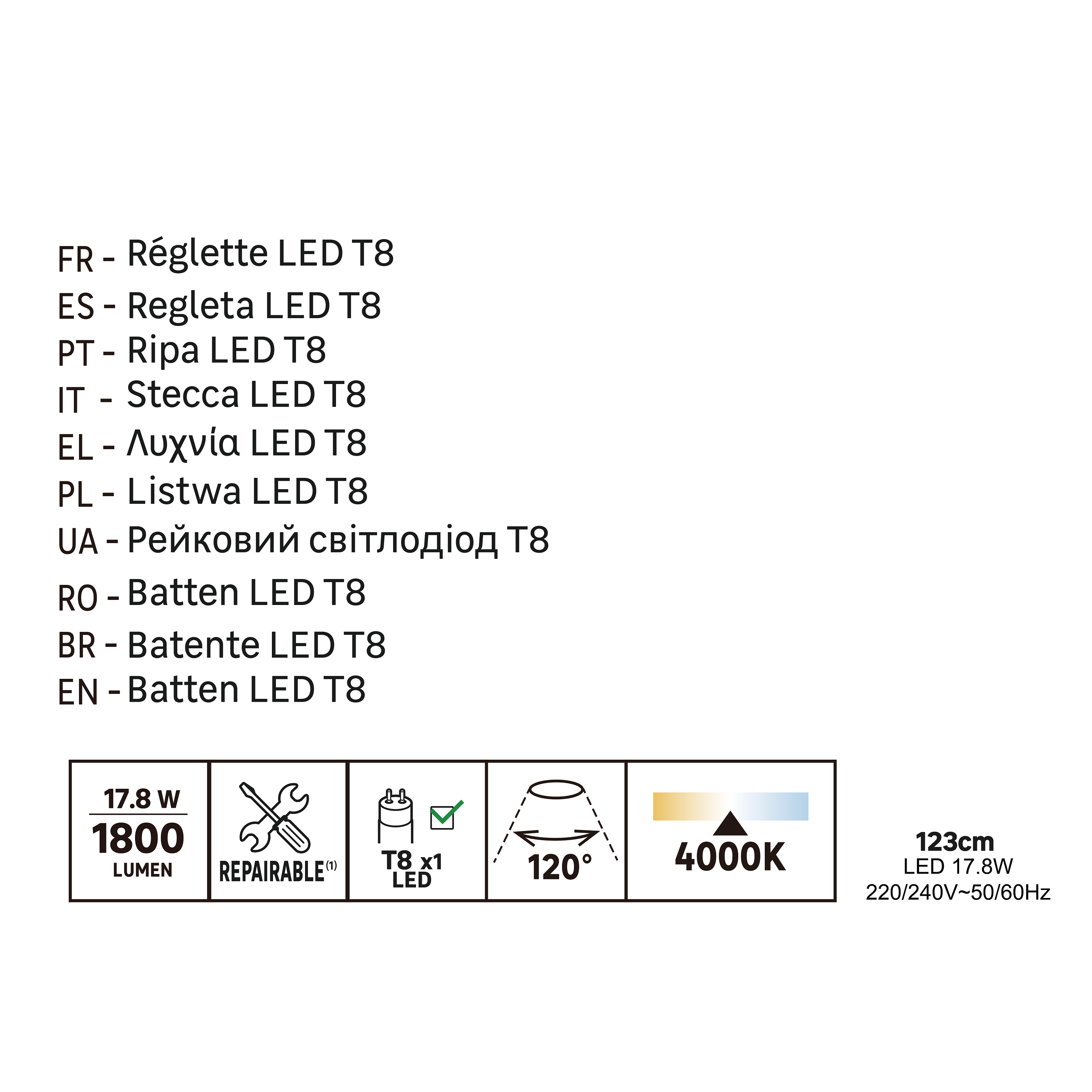 Regleta G13 blanco neutro 122.6 cm 1800 lm - 4