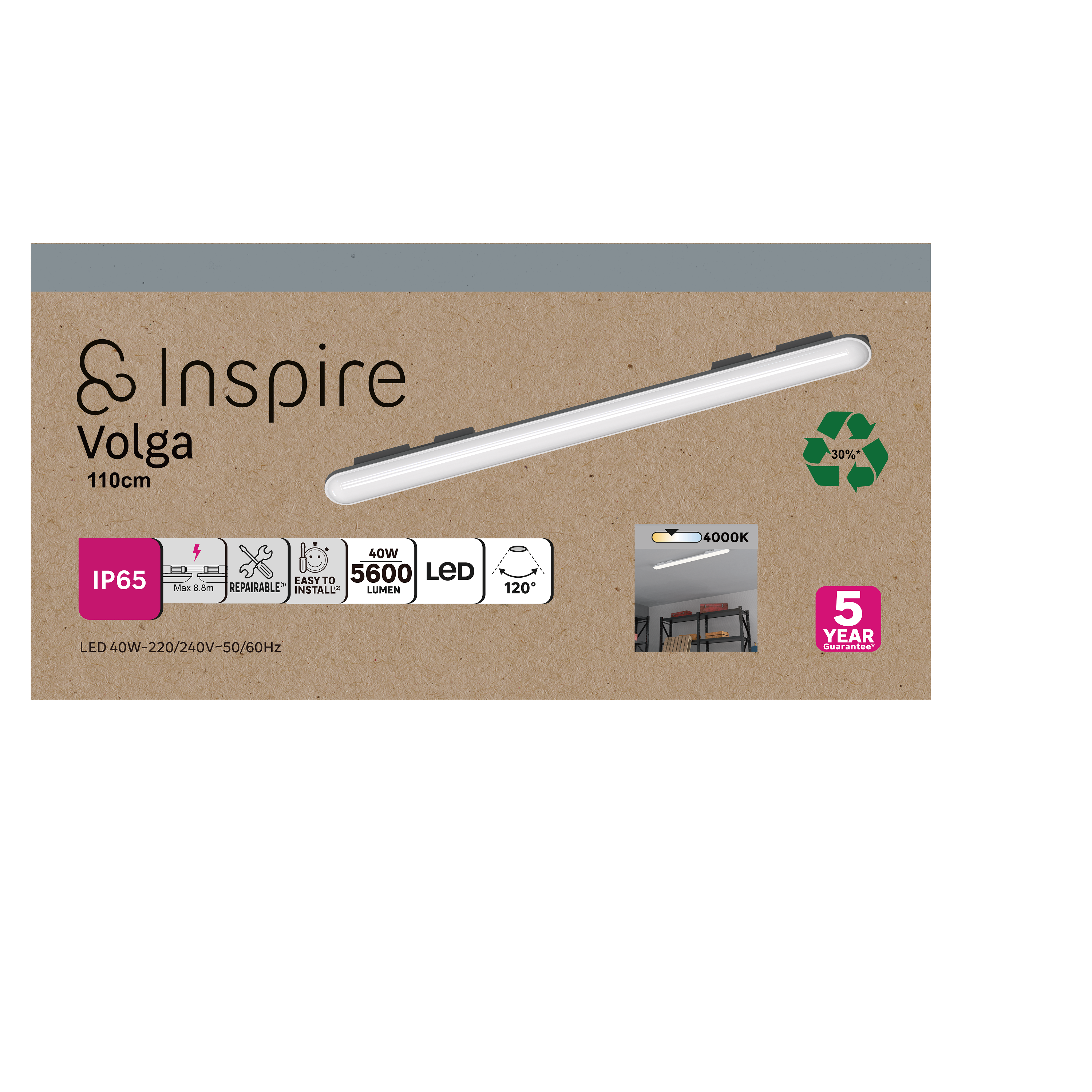 Réglette garage Led étanche IP65 L.110 cm 5600 lm, Volga noir INSPIRE - 4