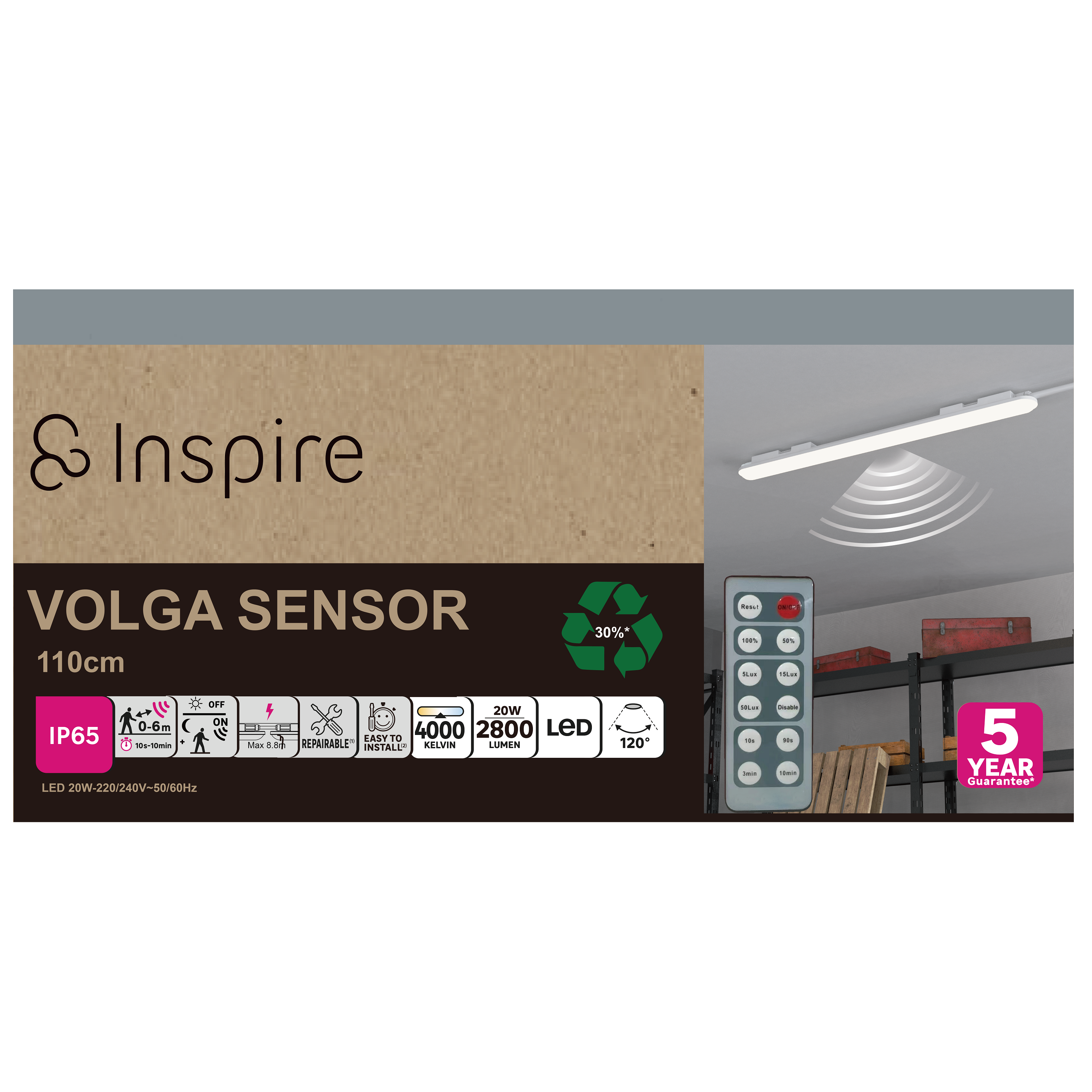 Réglette garage Led étanche IP65 à détection L.110 cm 2800 lm, Volga INSPIRE - 2