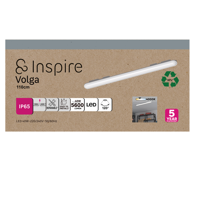 Réglette garage Led étanche IP65 L.110 cm 5600 lm, Volga INSPIRE