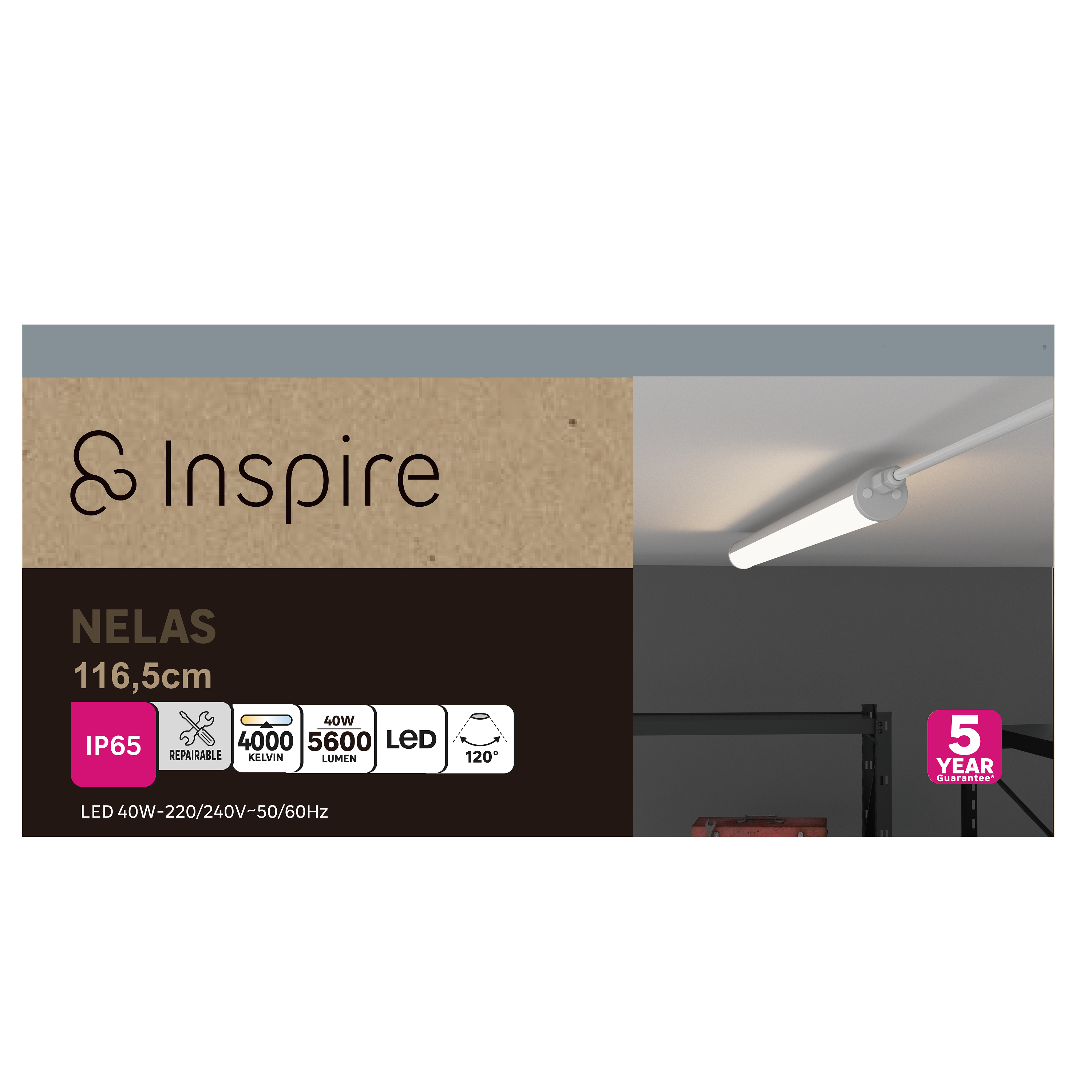 Réglette garage Led étanche IP65 L.116 cm 5600 lm, Nelas INSPIRE - 7