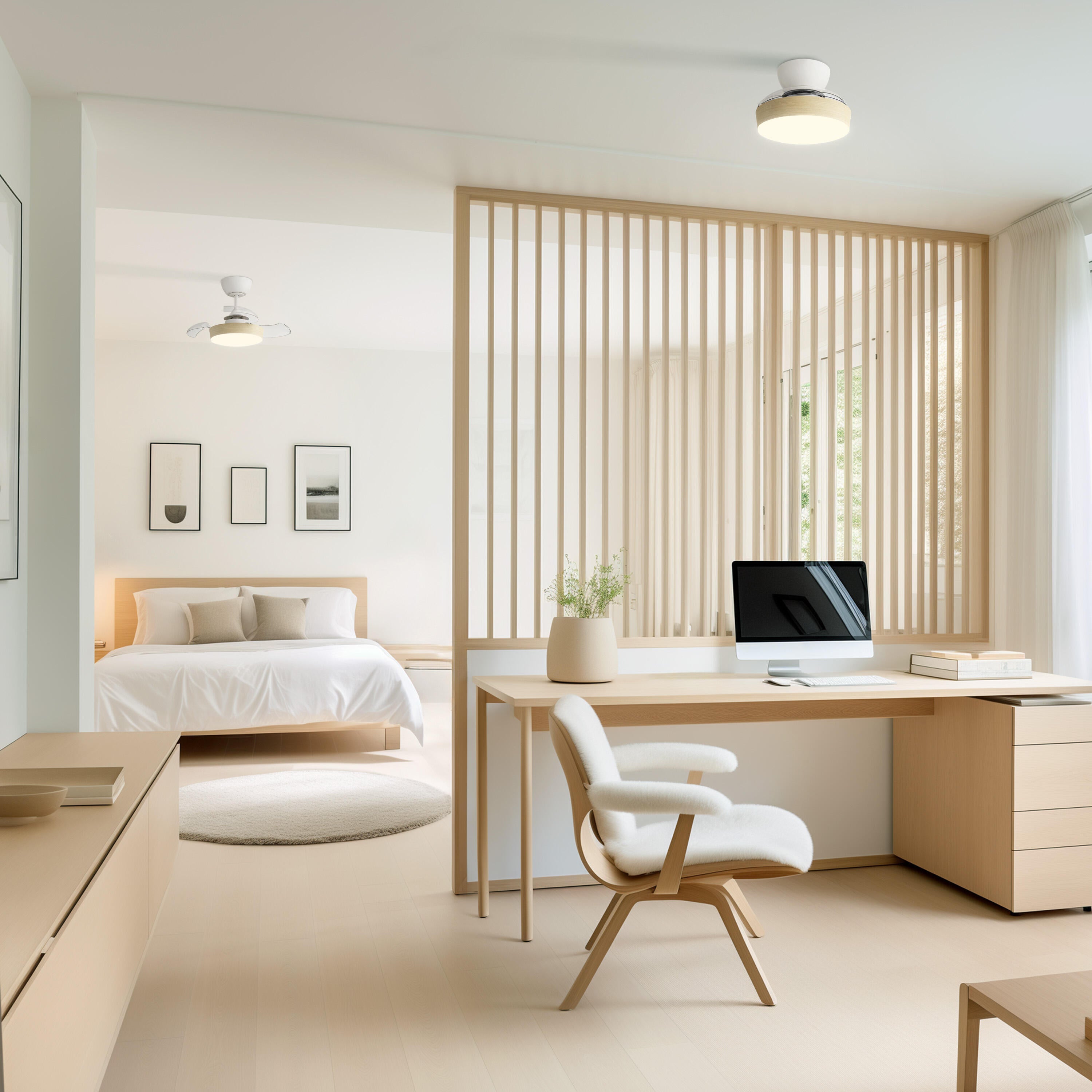 Ventoinha de teto retrátil com fonte de luz LED 3 pás 2200lm motor DC 55 cm bege Sulion Wizz - 2