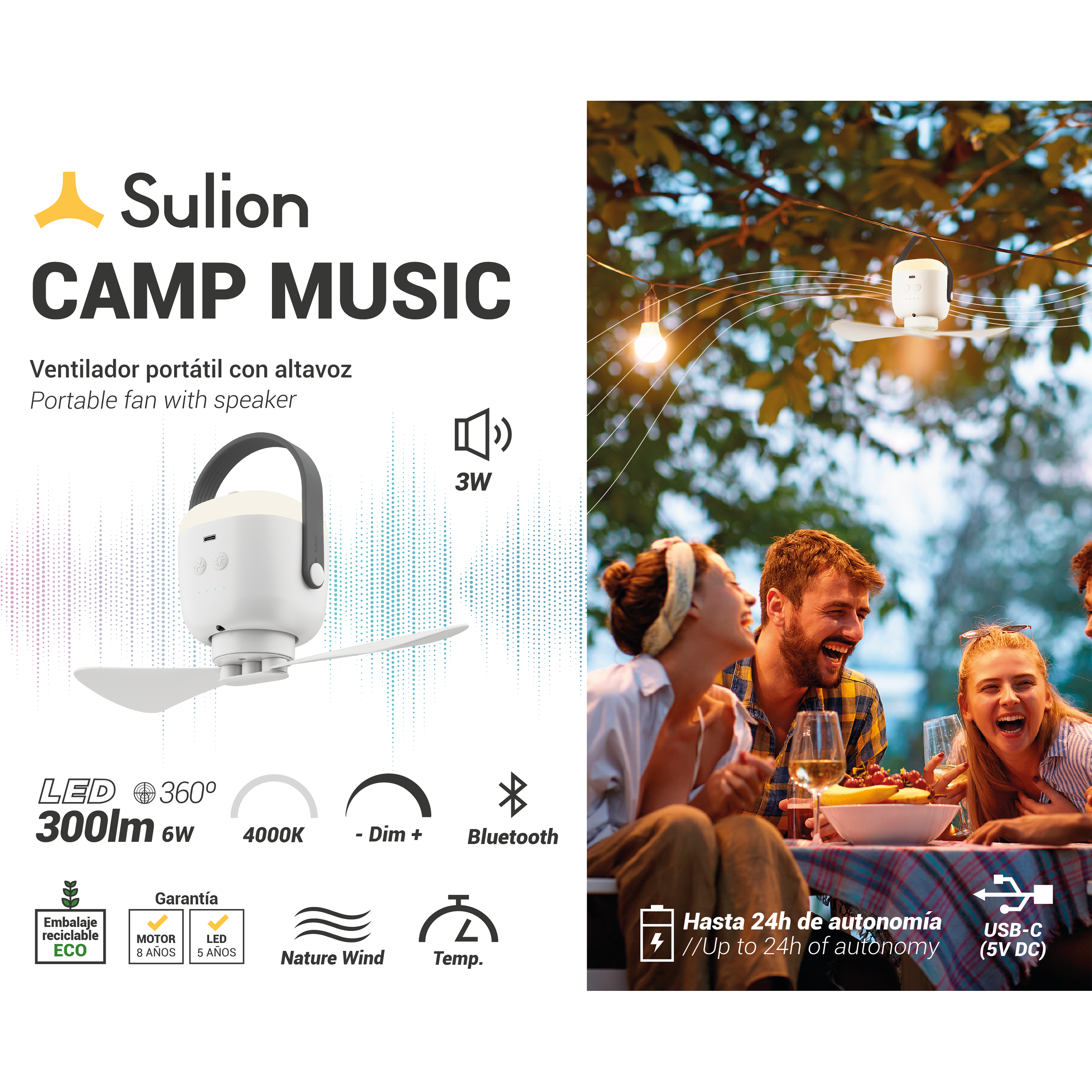Ventilador de techo con luz portátil silencioso DC 3W con mando ø25 cm Camp SULION blanco luz neutra 2 aspas| 3 velocidades| modo verano/invierno| temporizador| recomendado para <13m² - 8