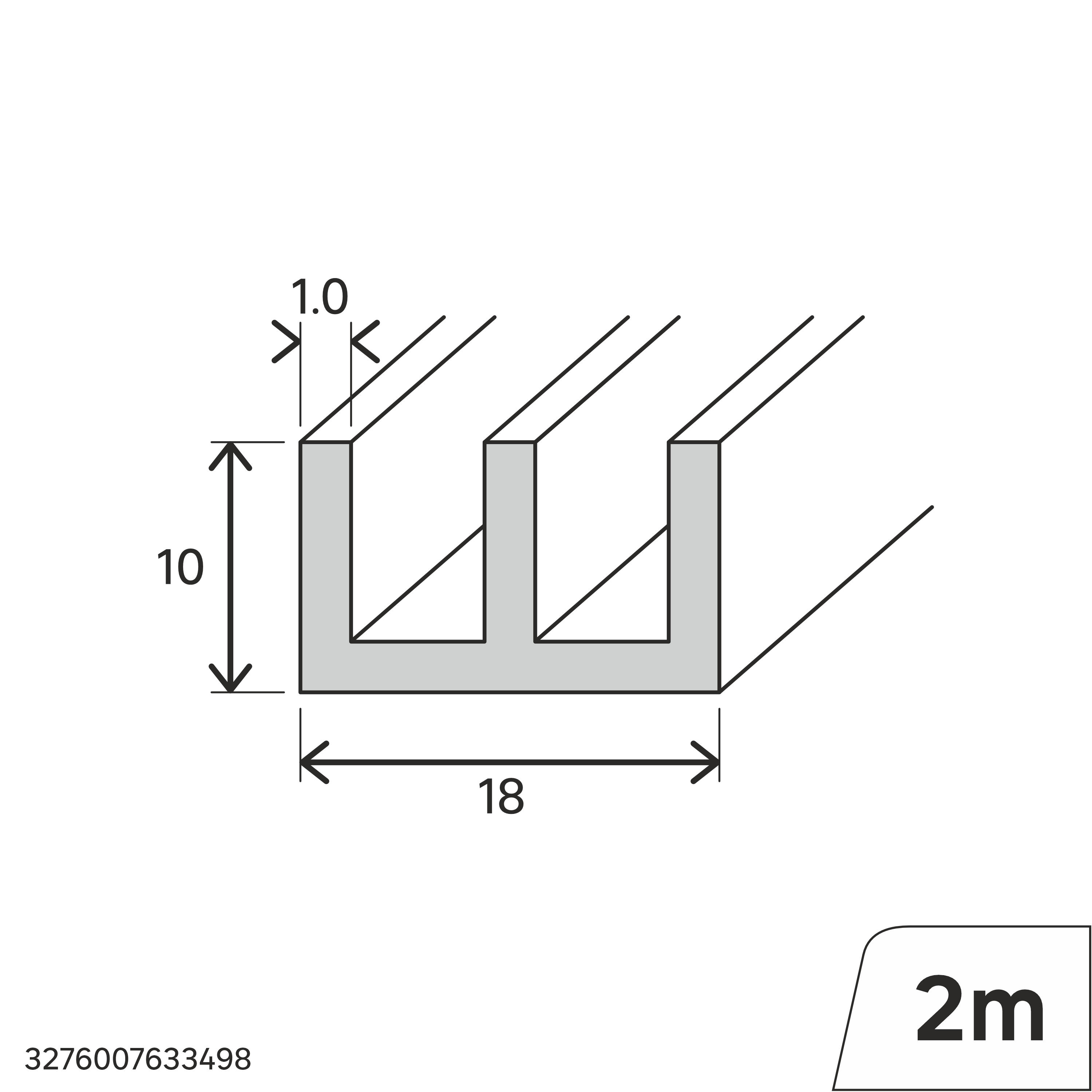 Perfil forma de doble U de PVC negro STANDERS, Alt. 10 x An.18 mm x L.2 m - 2