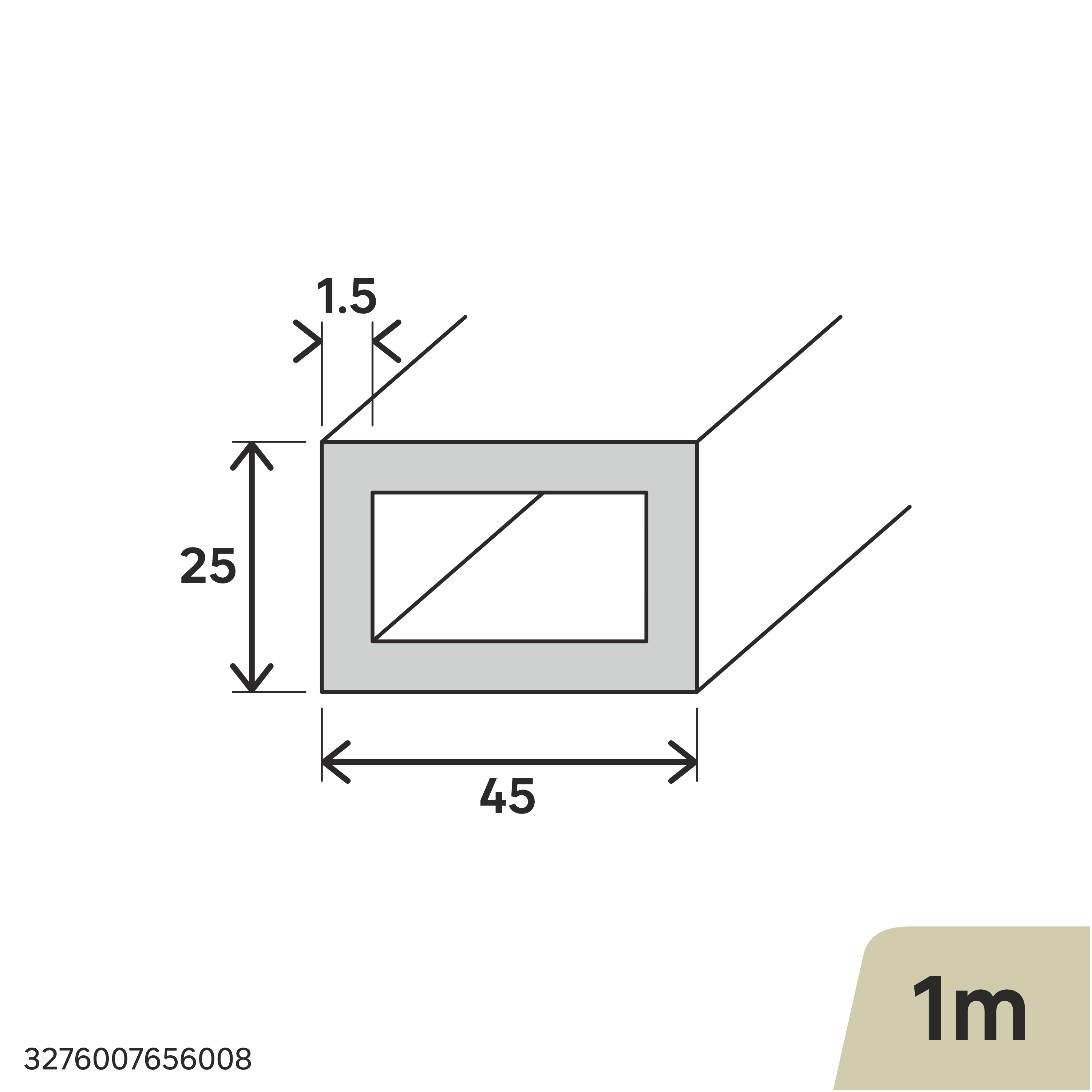Tubo retangular 45x25x1,5x1 cm alumínio - 2