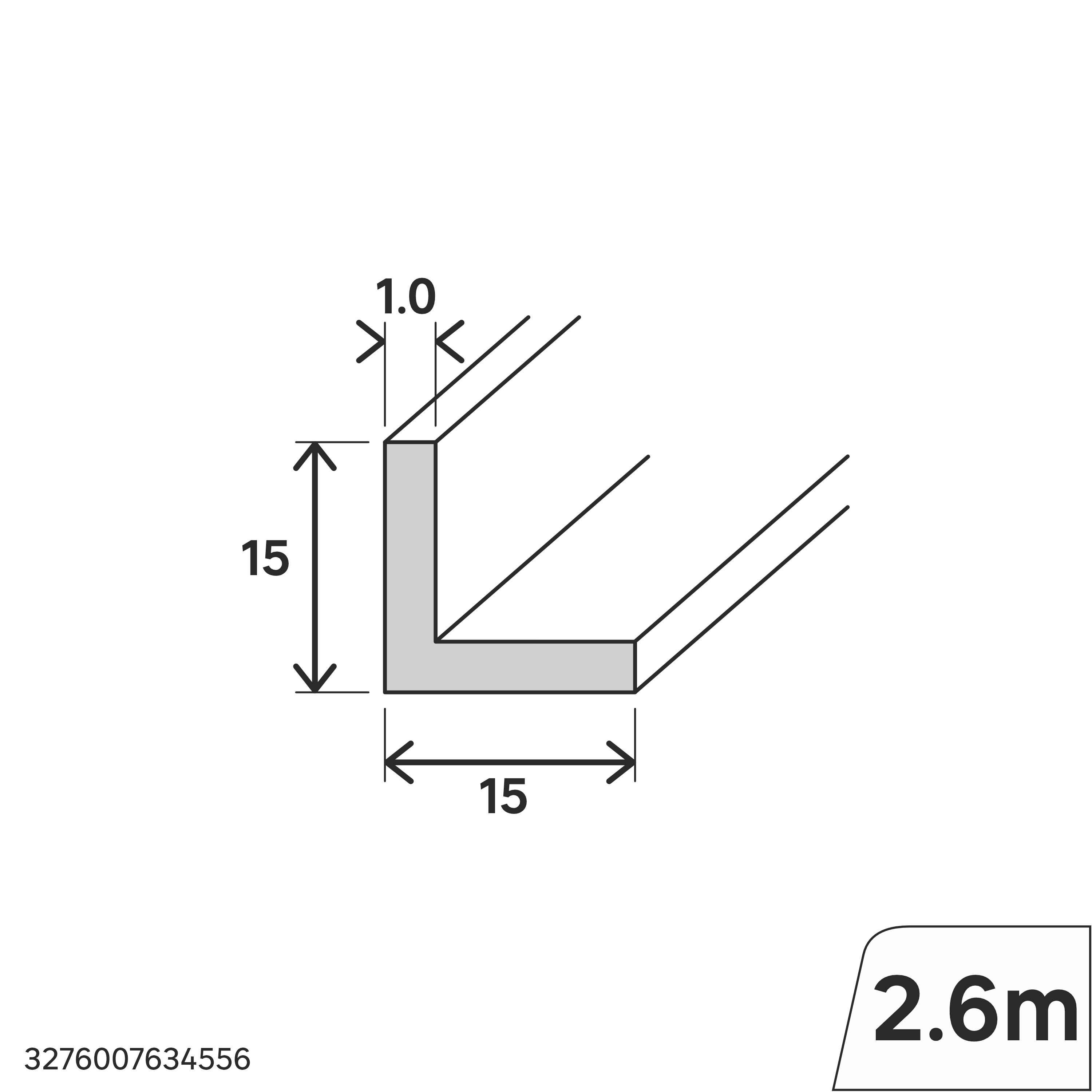 Perfil forma de ángulo de PVC blanco, Alt. 15 x An.15 x L.2600 mm - 2