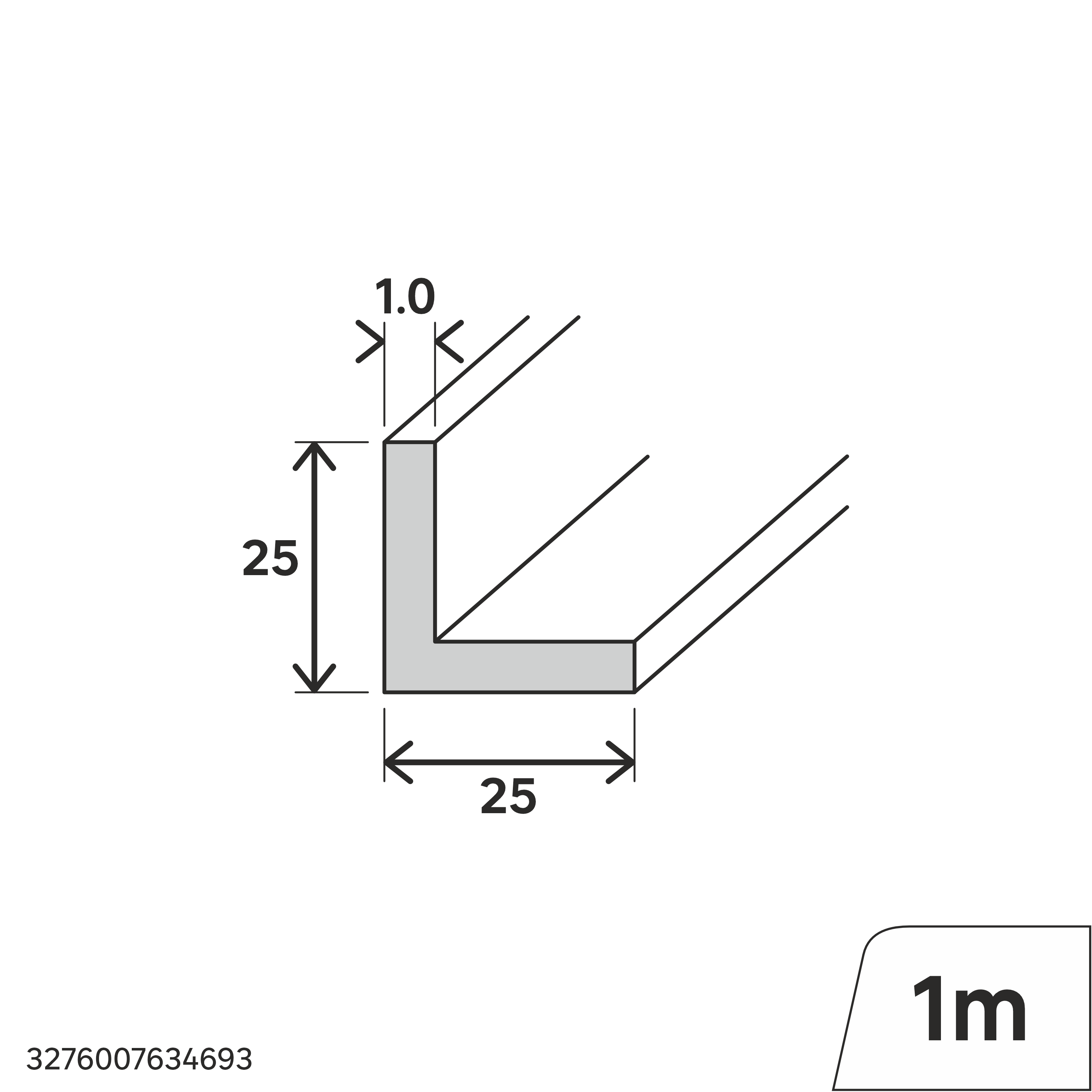 Perfil forma de ángulo de PVC blanco, Alt. 25 x An.25 x L.1000 mm - 2