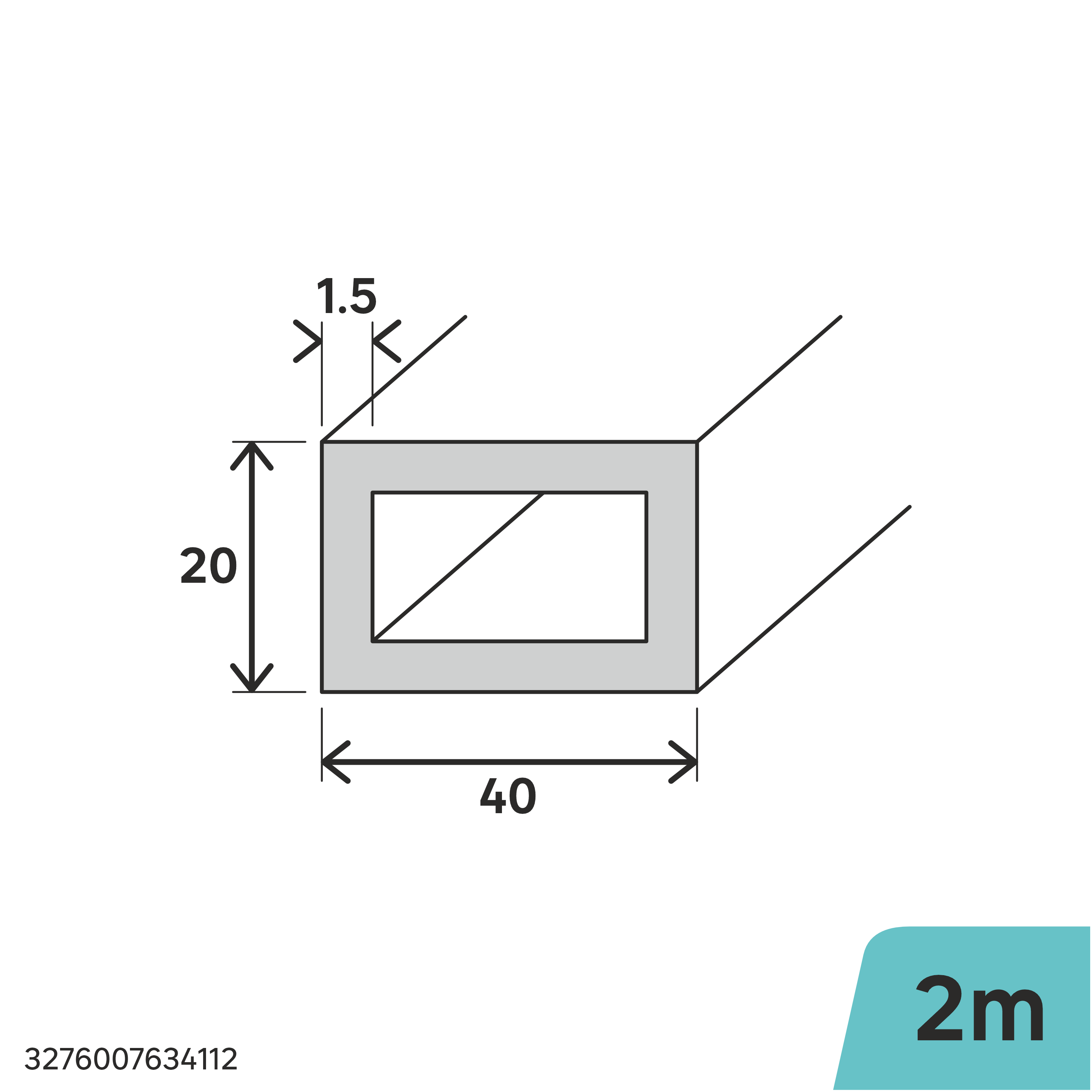 Perfil forma rectangular de acero en bruto STANDERS, Alt. 40 x An 20mm x L.2 m - 2