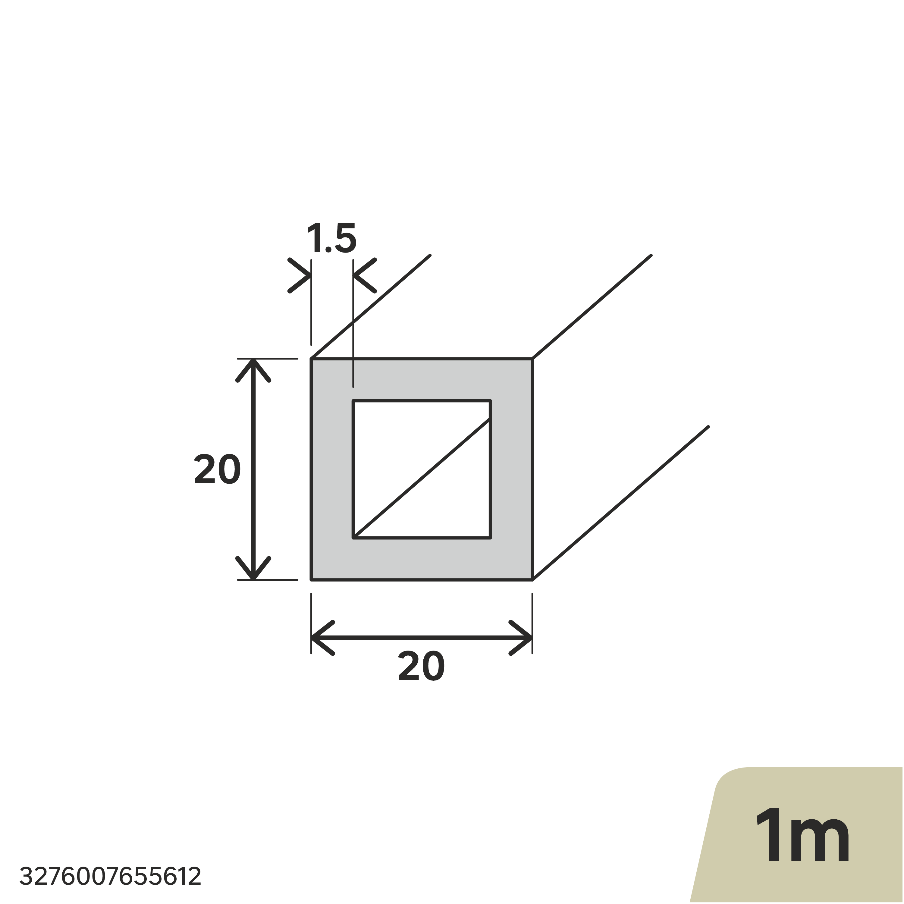 Tubo quadrado 20x20x1,5x1 cm alumínio - 2