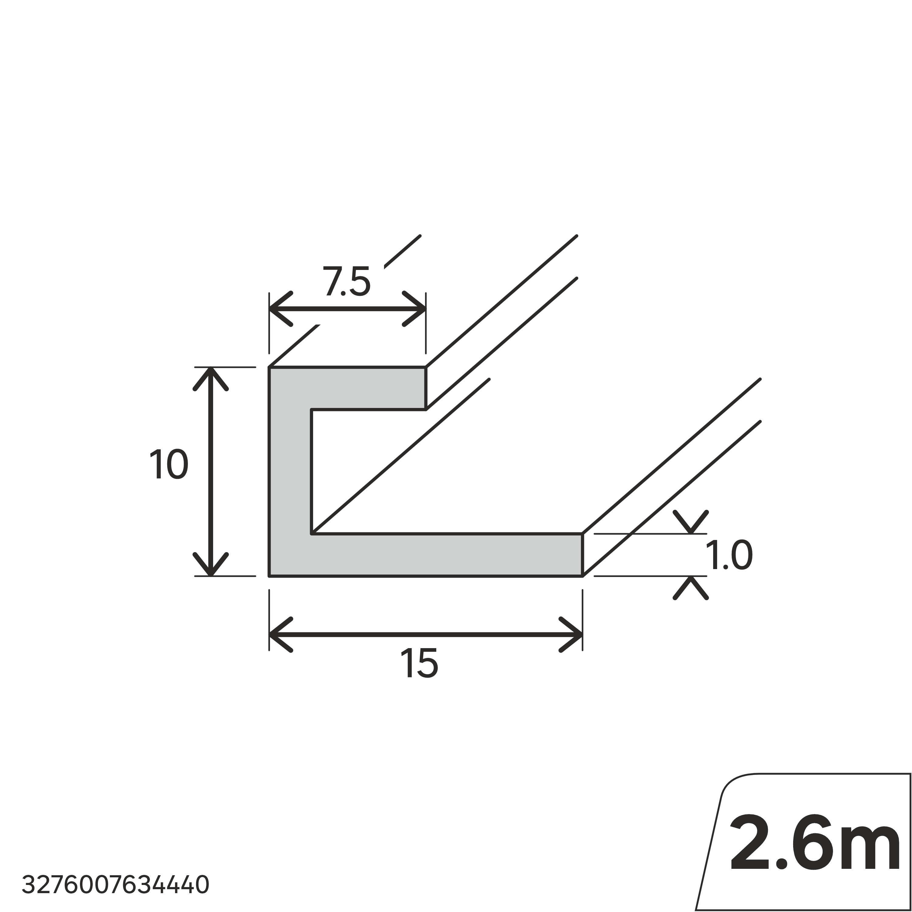 Perfil forma de ángulo no recto de PVC blanco, Alt. 10 x An.15 x L.2600 mm - 2