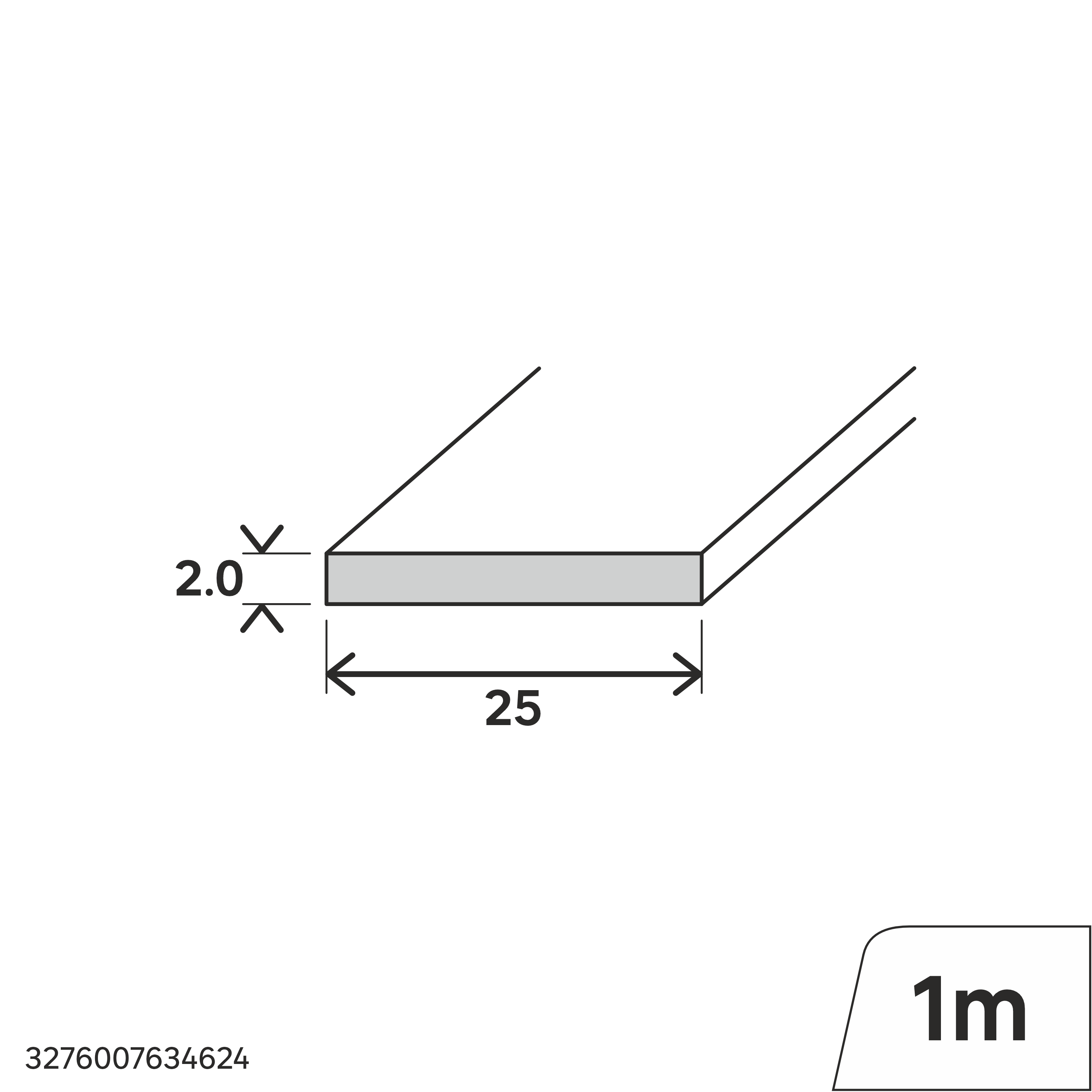 Perfil forma de plano de PVC blanco STANDERS, Alt. 2 x An.25 mm x L.1 m - 2