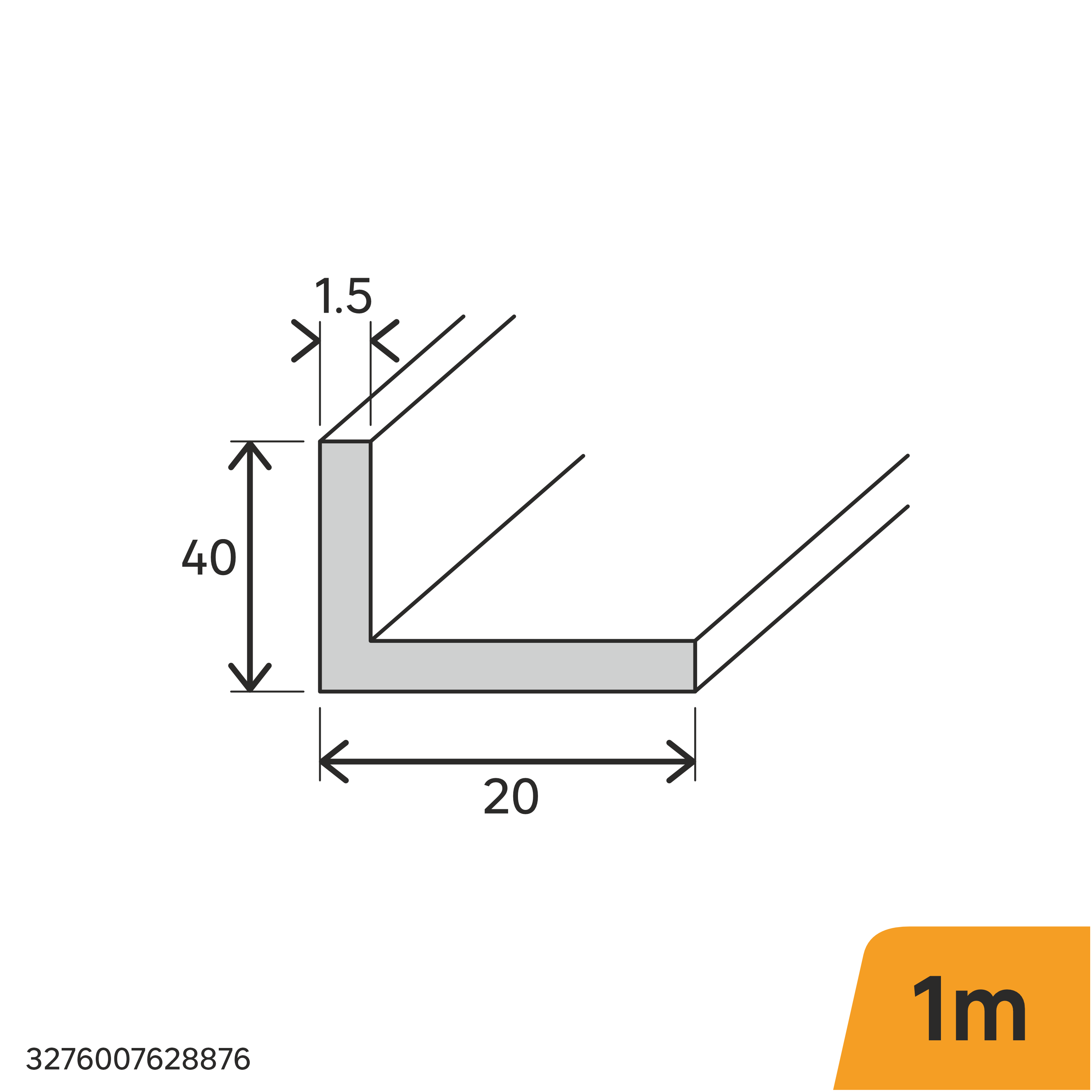 Perfil forma de ángulo no recto de aluminio negro, Alt. 20 x An.40 x L.1000 mm - 2
