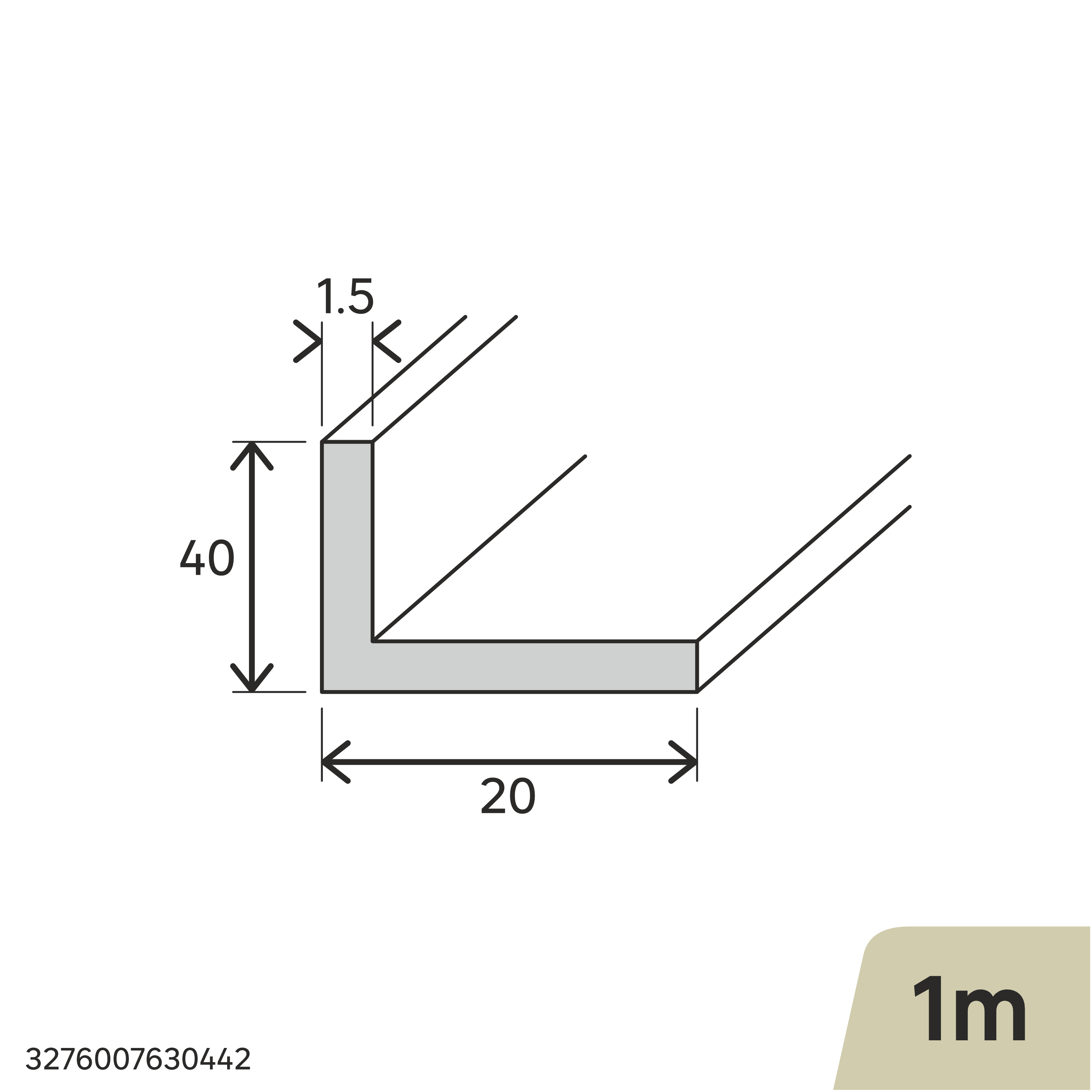 Perfil alumínio 40x20x1,5x1 cm Standers - 3