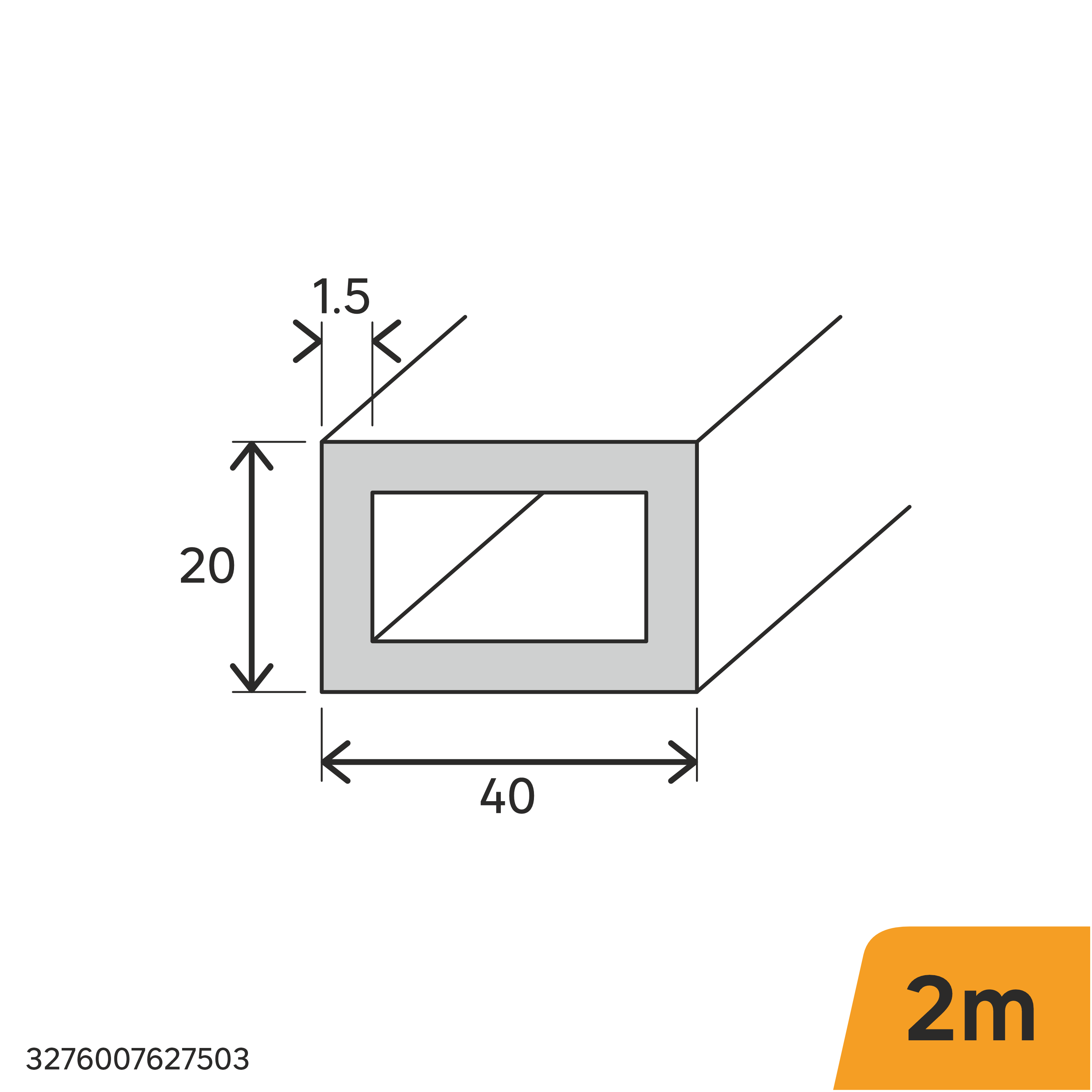 Perfil forma rectangular de aluminio blanco STANDERS, Alt. 40 x An 20mm x L.2 m - 2