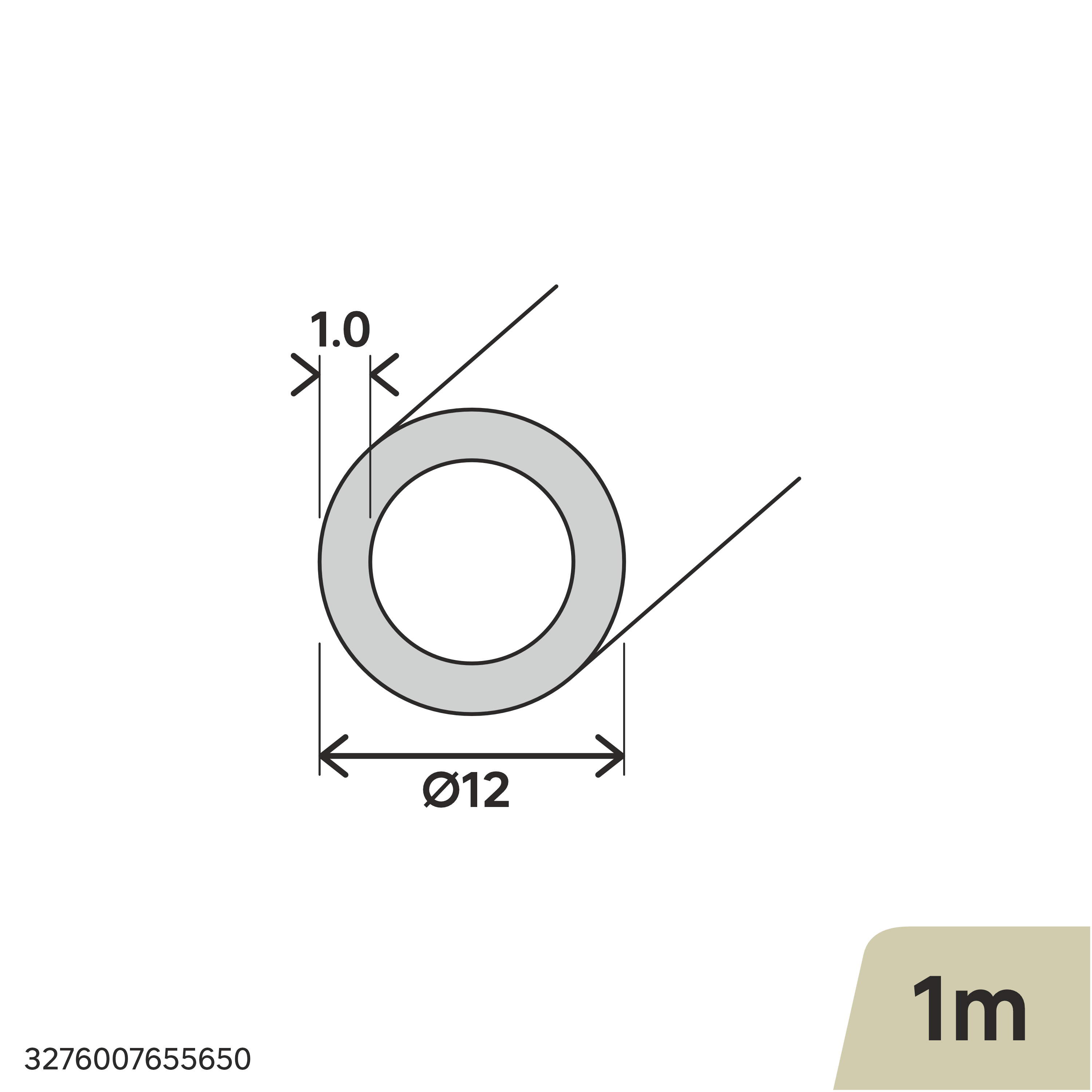 Perfil forma de redondo de aluminio en bruto gris STANDERS , ø 12 mm x L.1 m - 2