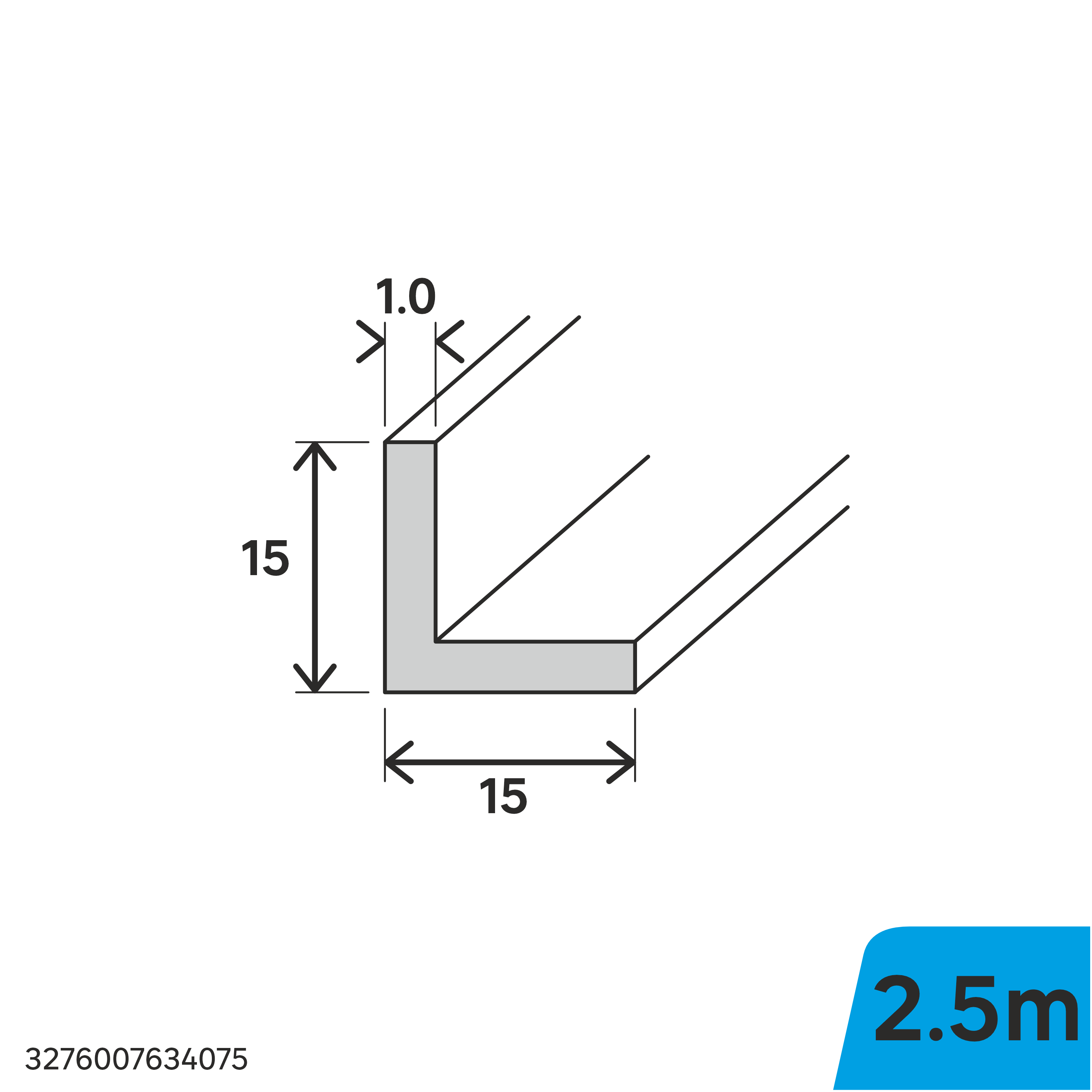 Perfil angular simétrico STANDERS aço inoxidável prateado brilhante L 2,5m 15x15 mm - 3