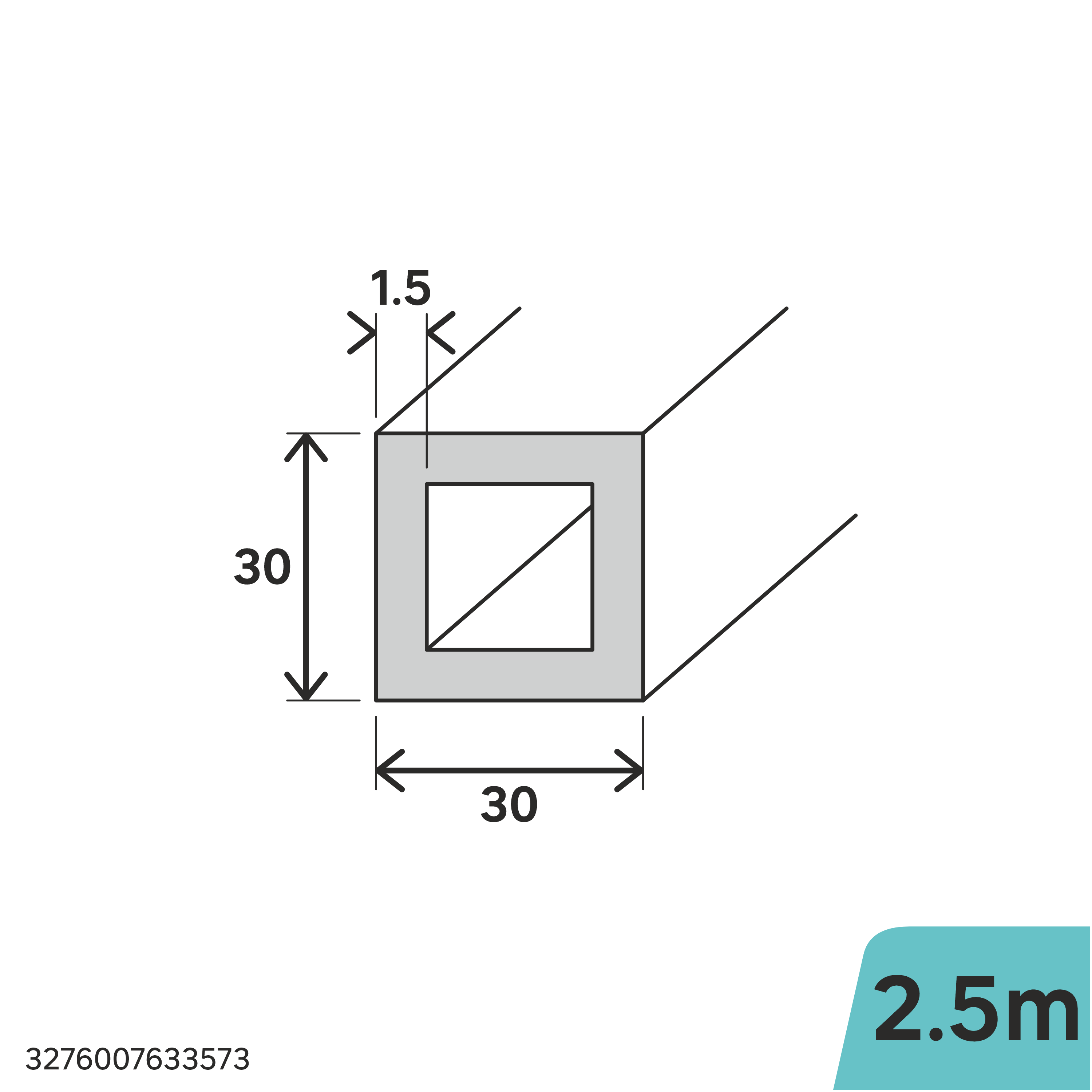 Perfil quadrado STANDERS em aço cinza fosco L 2,5 m 30x30 mm - 3