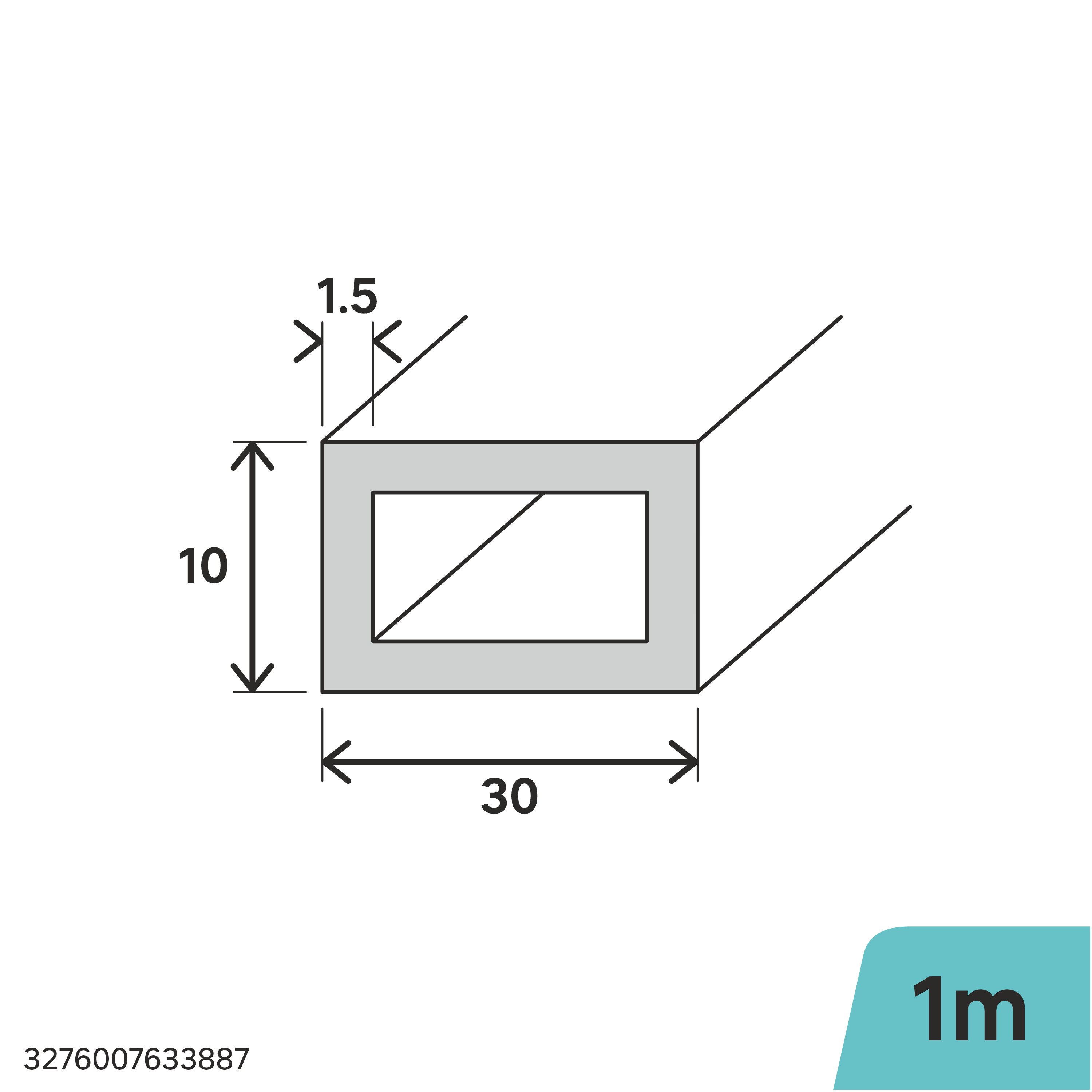 Perfil retangular STANDERS em aço cinza fosco L 1 m 30x10 mm - 2
