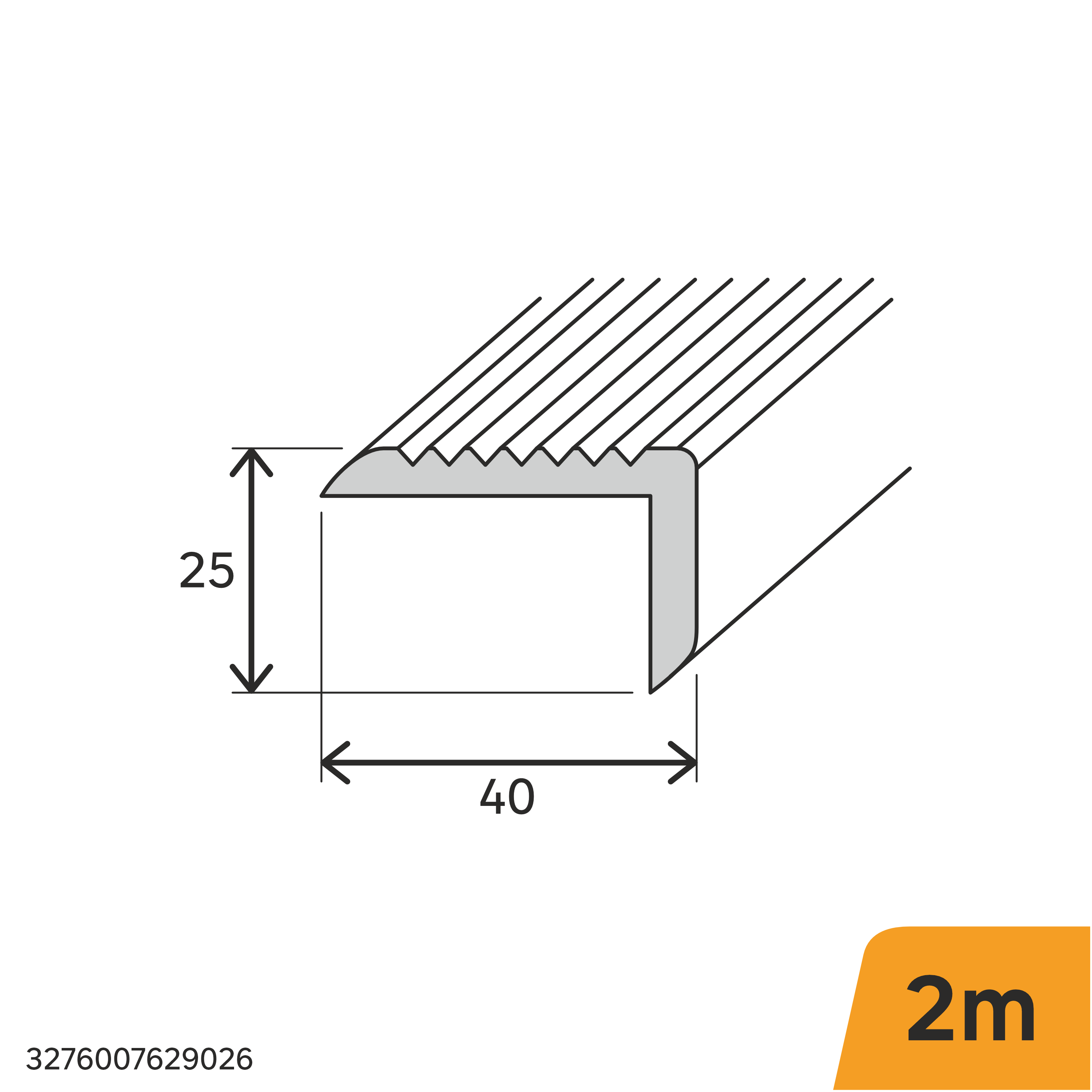 Perfil forma de ángulo no recto de aluminio plata, Alt. 25 x An.40 x L.2000 mm - 2