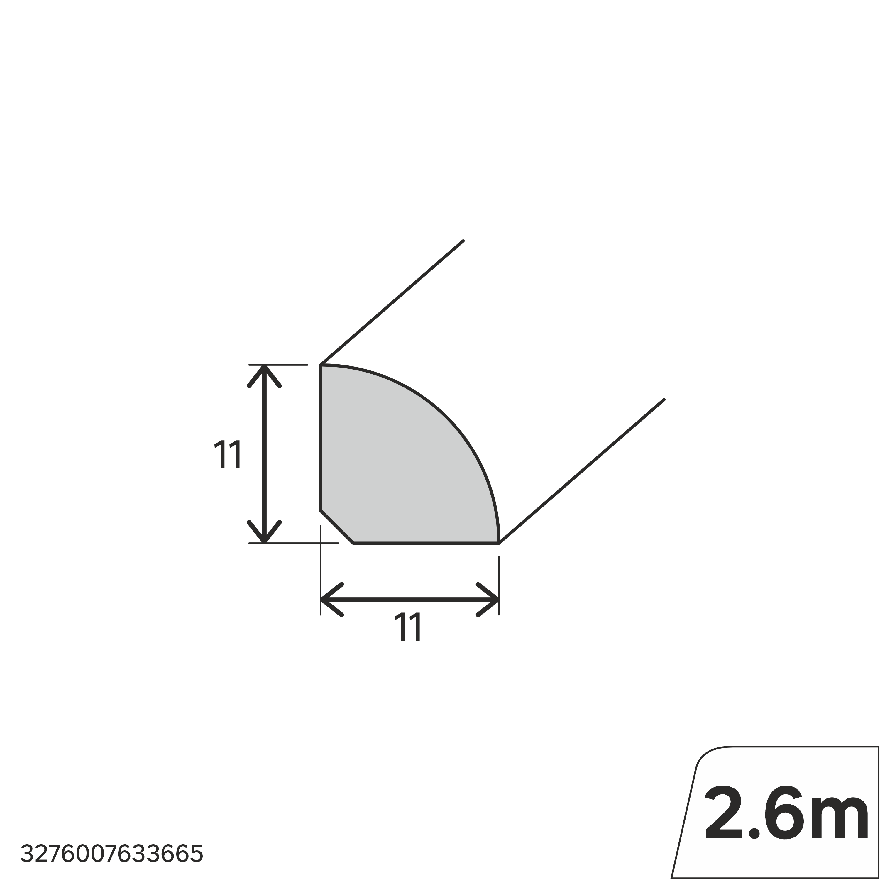 Perfil forma de media caña de PVC blanco STANDERS, Alt. 11 x An.11 mm x L.2,6 m - 2