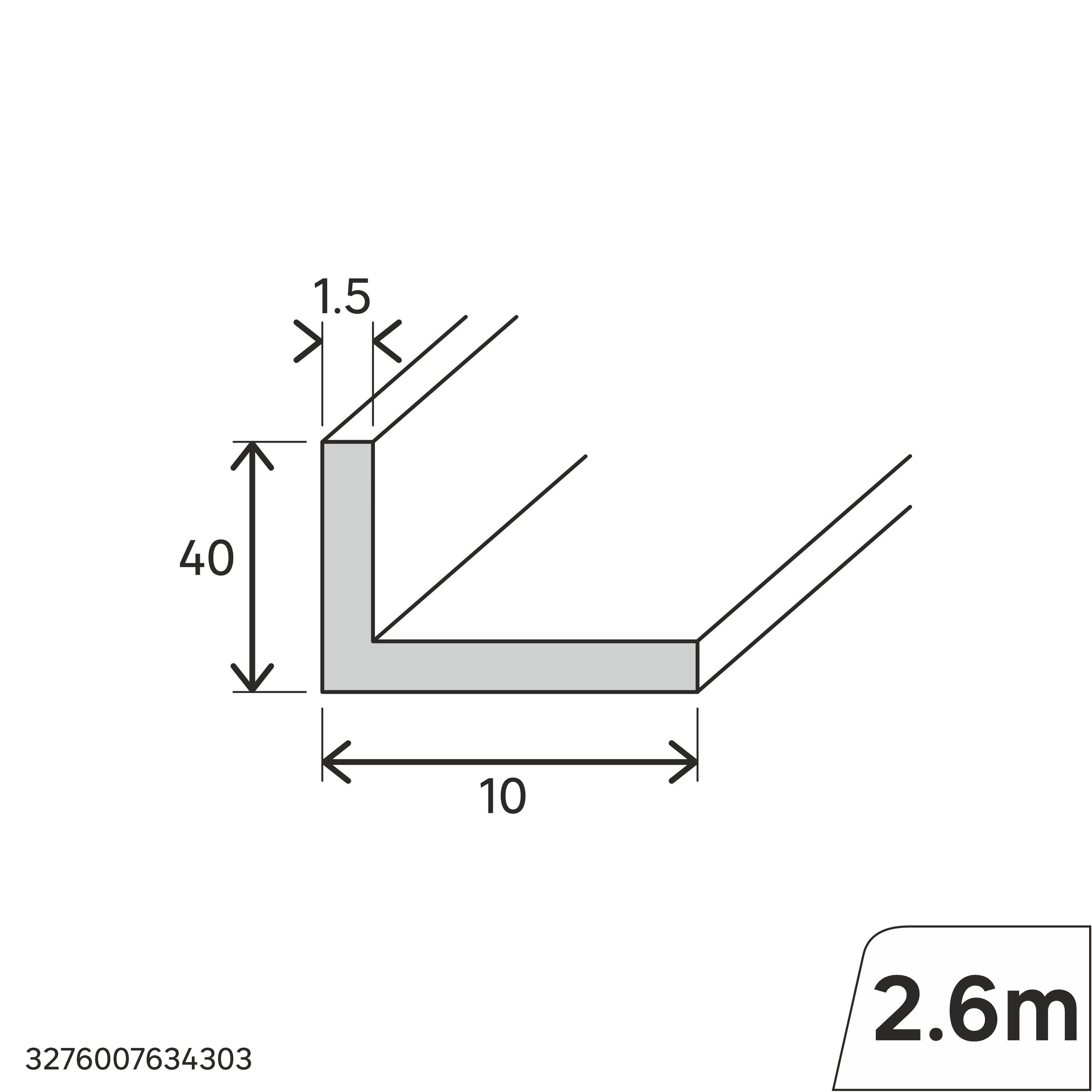 Perfil forma de ángulo no recto de PVC negro, Alt. 10 x An.40 x L.2600 mm - 2