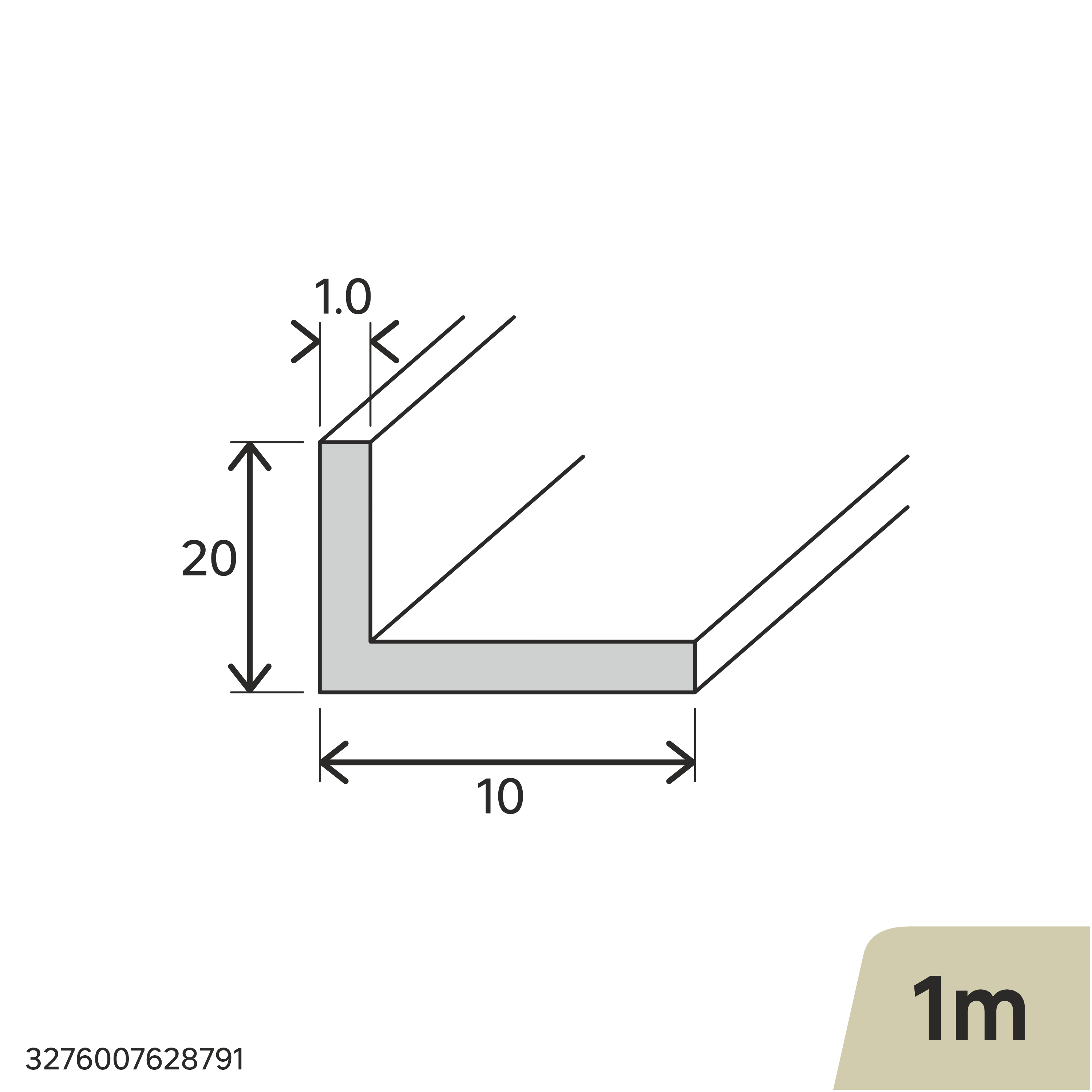 Perfil forma de ángulo no recto de aluminio plata, Alt. 10 x An.20 x L.1000 mm - 2