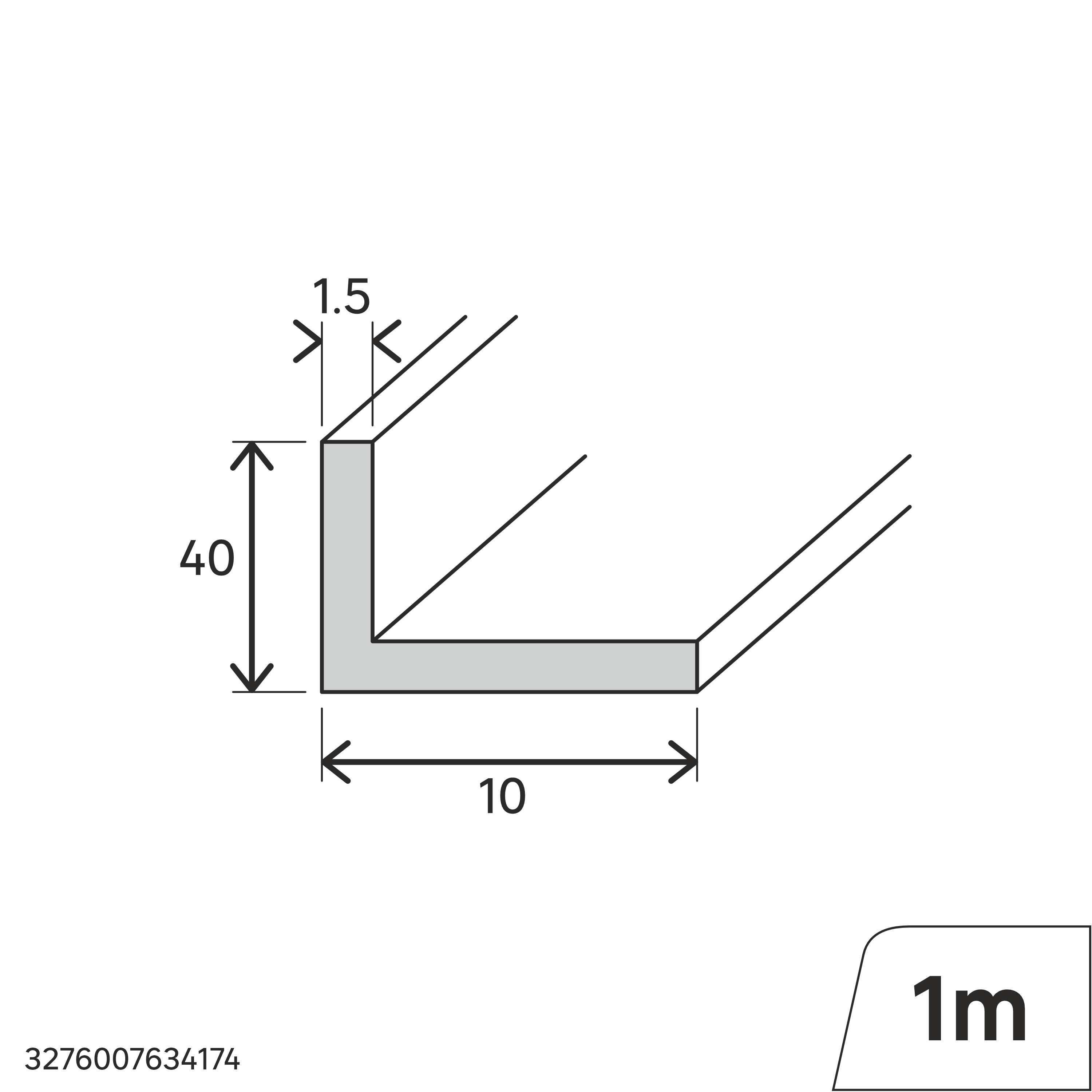 Perfil forma de ángulo no recto de PVC blanco, Alt. 10 x An.40 x L.1000 mm - 2