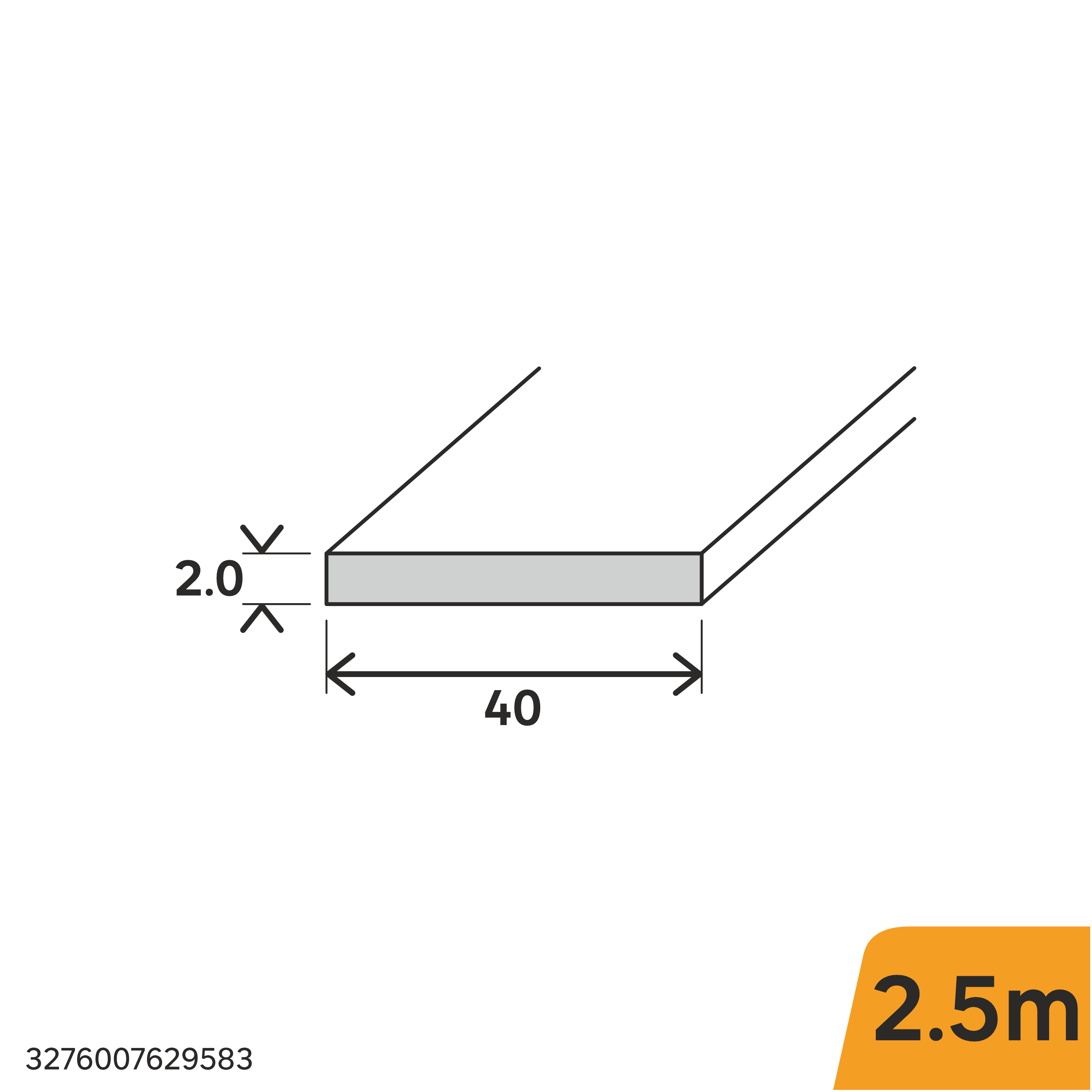 Perfil forma de plano de aluminio negro STANDERS, Alt. 2 x An.40 mm x L.2,5 m - 2