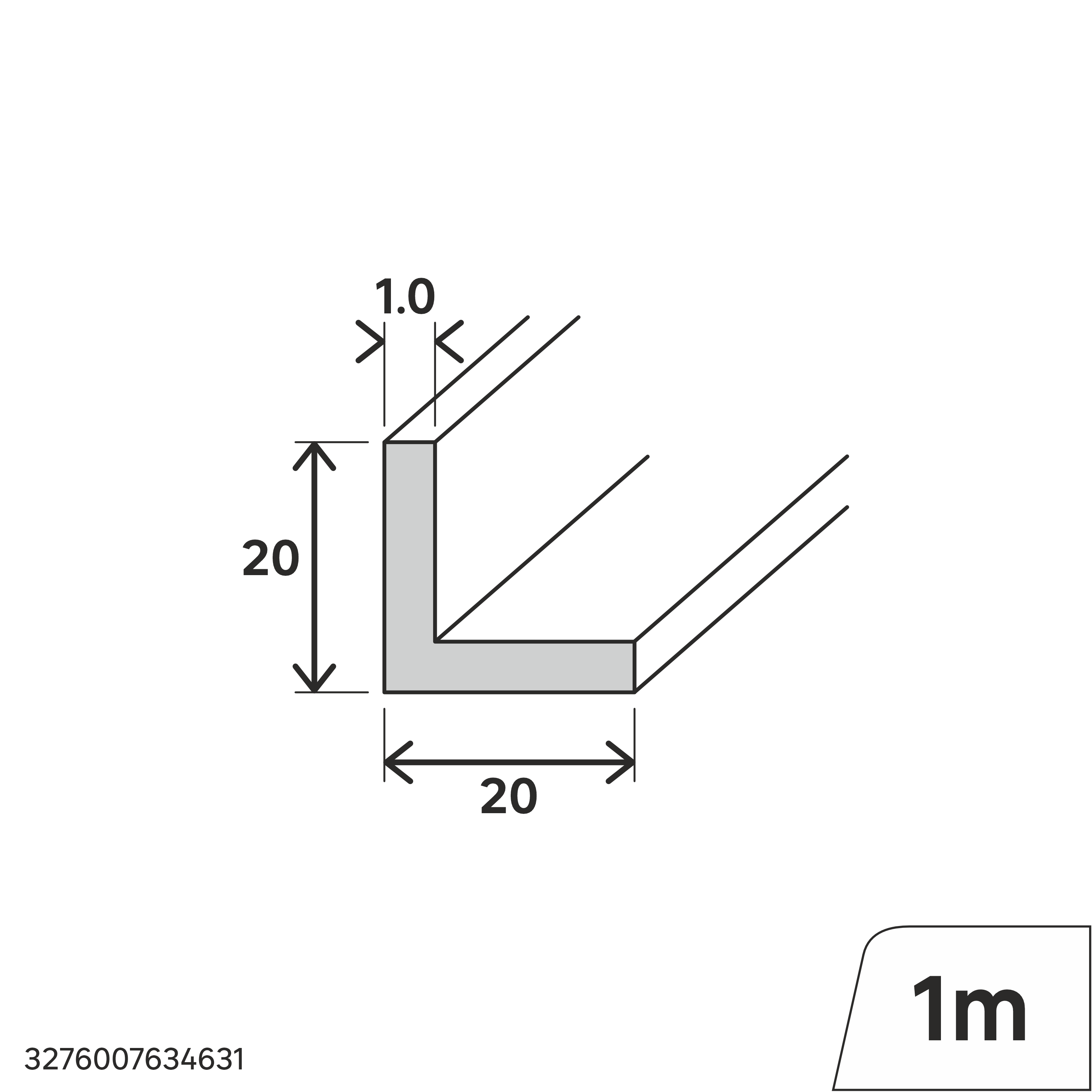 Perfil forma de ángulo de PVC negro, Alt. 20 x An.20 x L.1000 mm - 2