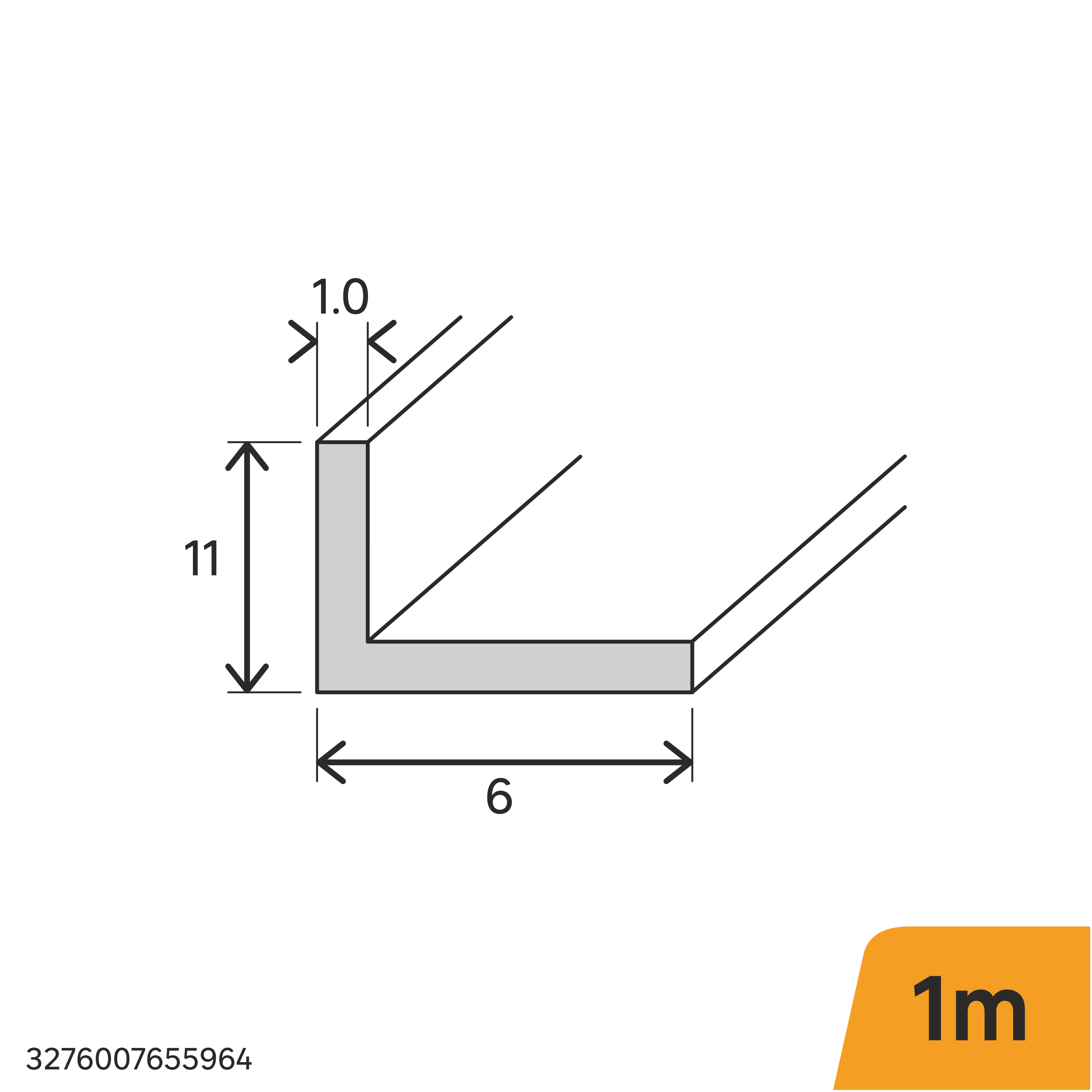 Perfil forma de ángulo no recto de aluminio plata, Alt. 6 x An.11 x L.1000 mm - 2