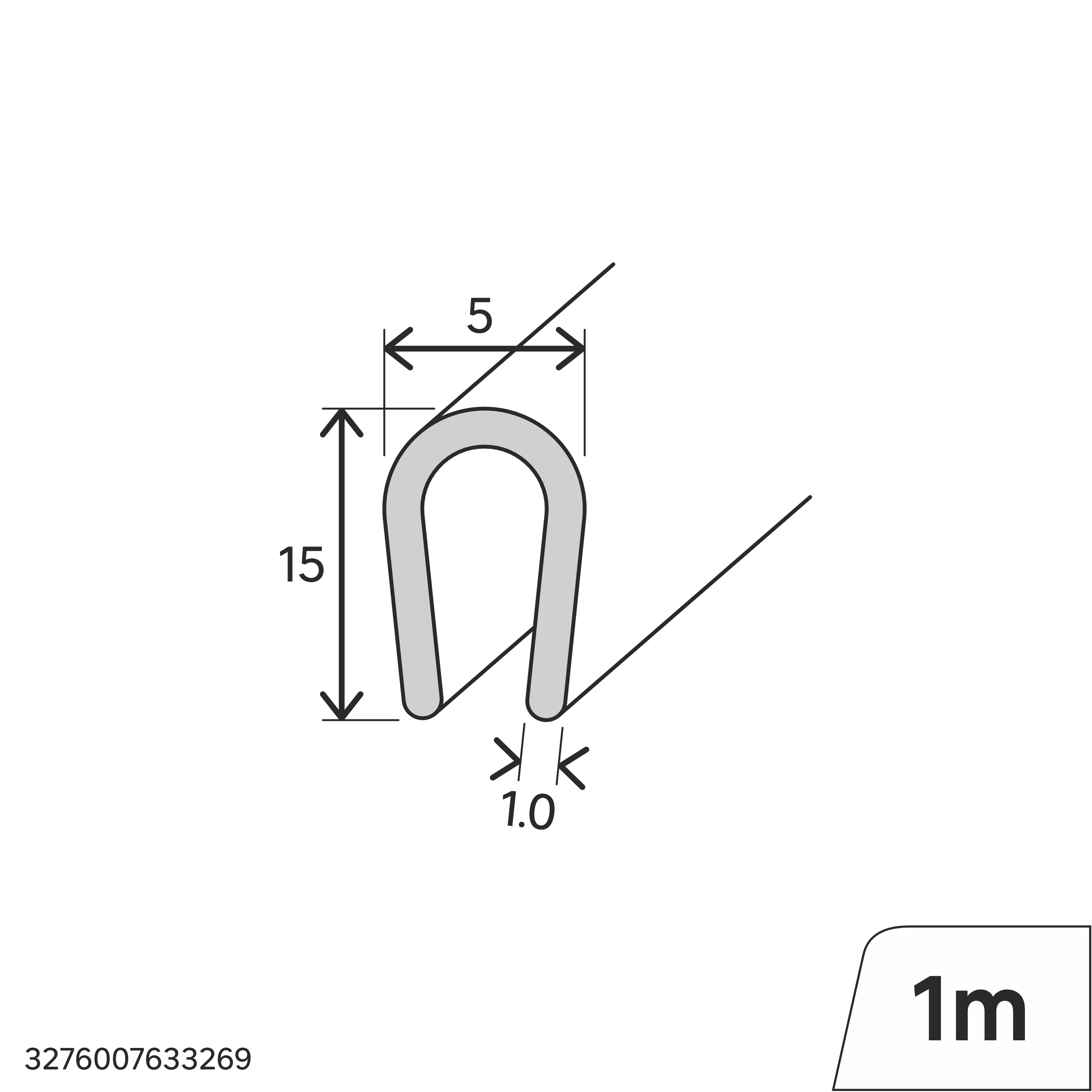 Perfil forma de sujetahojas de PVC negro, Alt. 5 x An.15 x L.1000 mm - 2