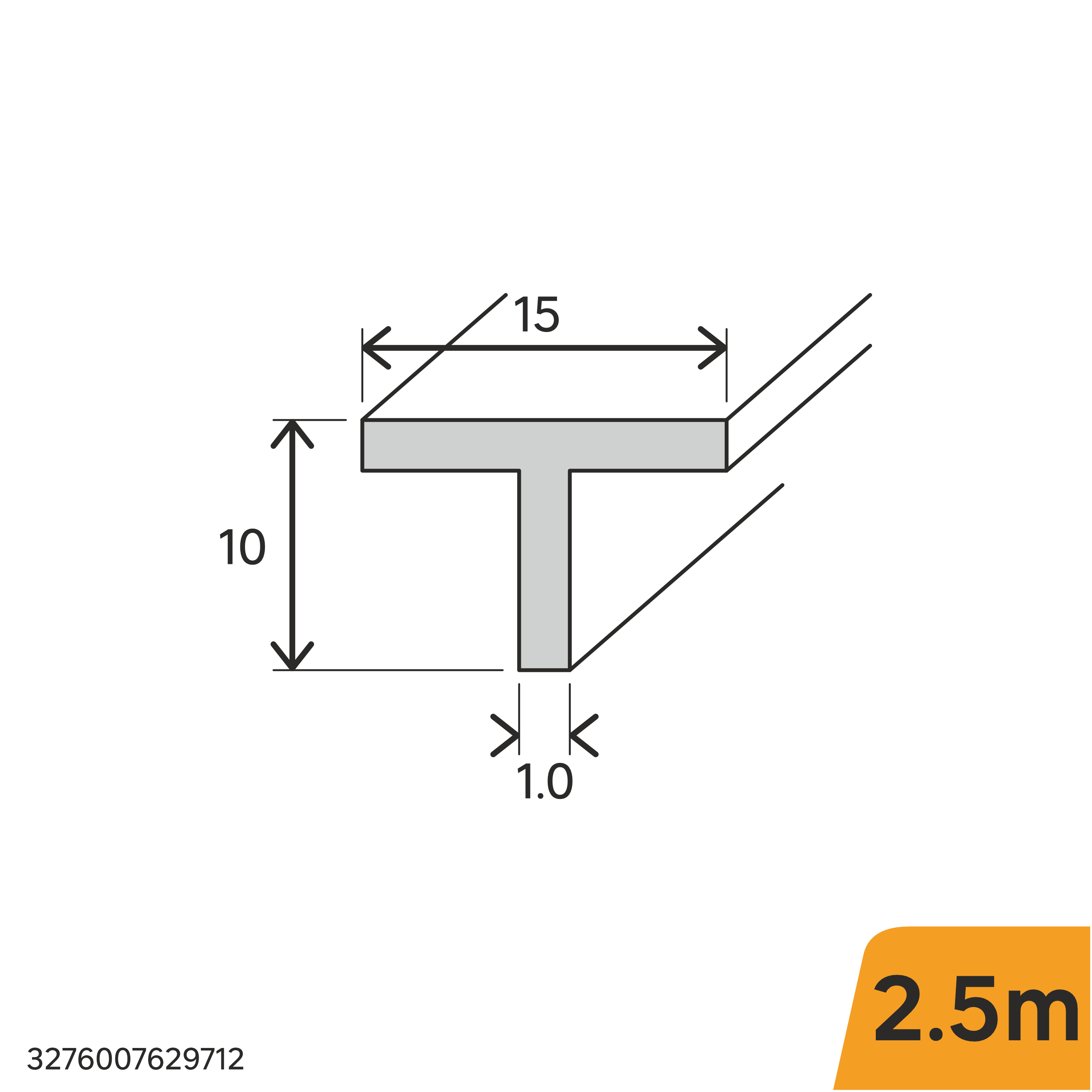 Perfil forma de en T de aluminio negro STANDERS, Alt. 10 x An.15 mm x L.2,5 m - 2