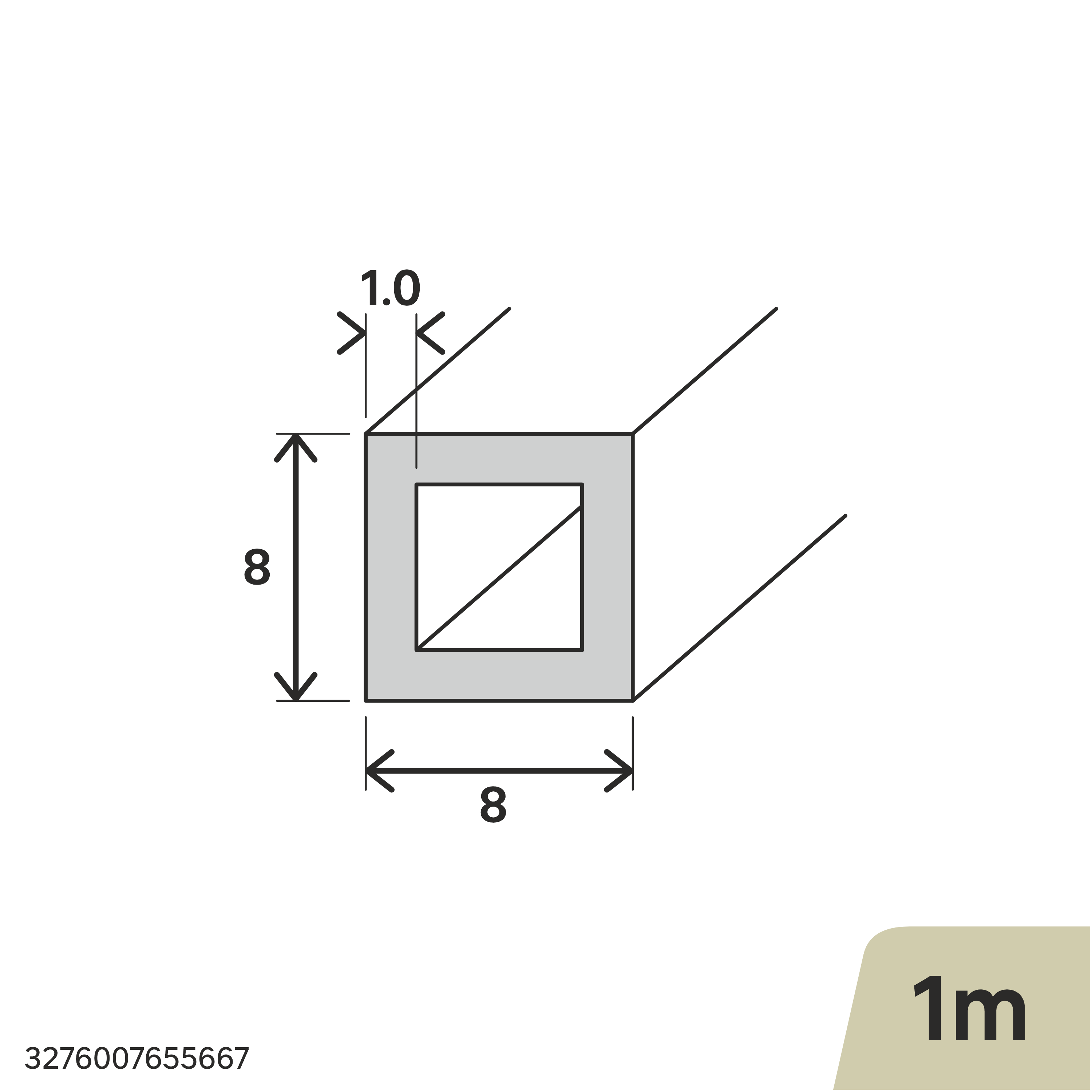 Perfil forma cuadrada de aluminio STANDERS, Alt. 8 x An 8mm x L.1 m - 2