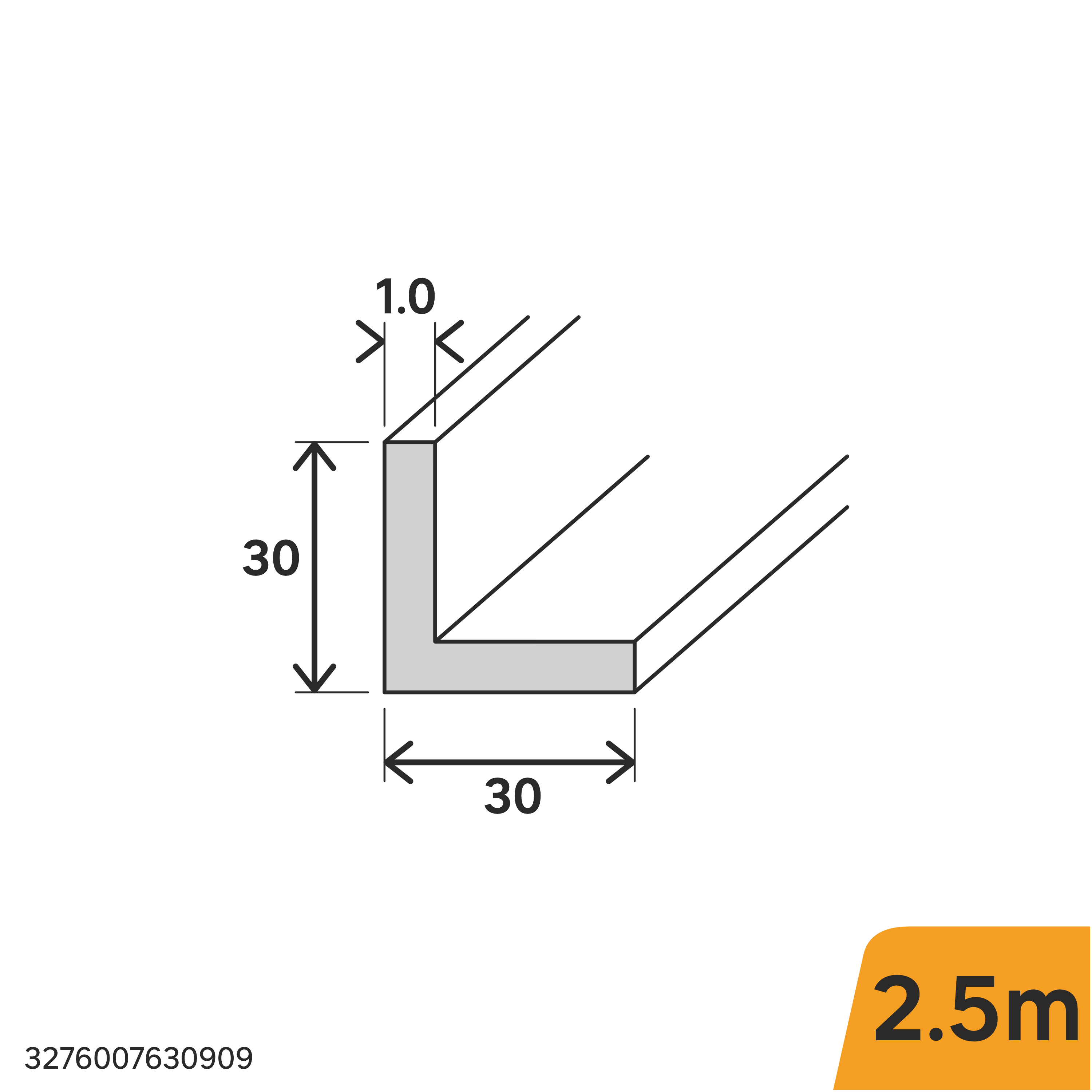 Perfil angular simétrico STANDERS em alumínio titanio fosco L 2,5 m 30x30 mm - 4