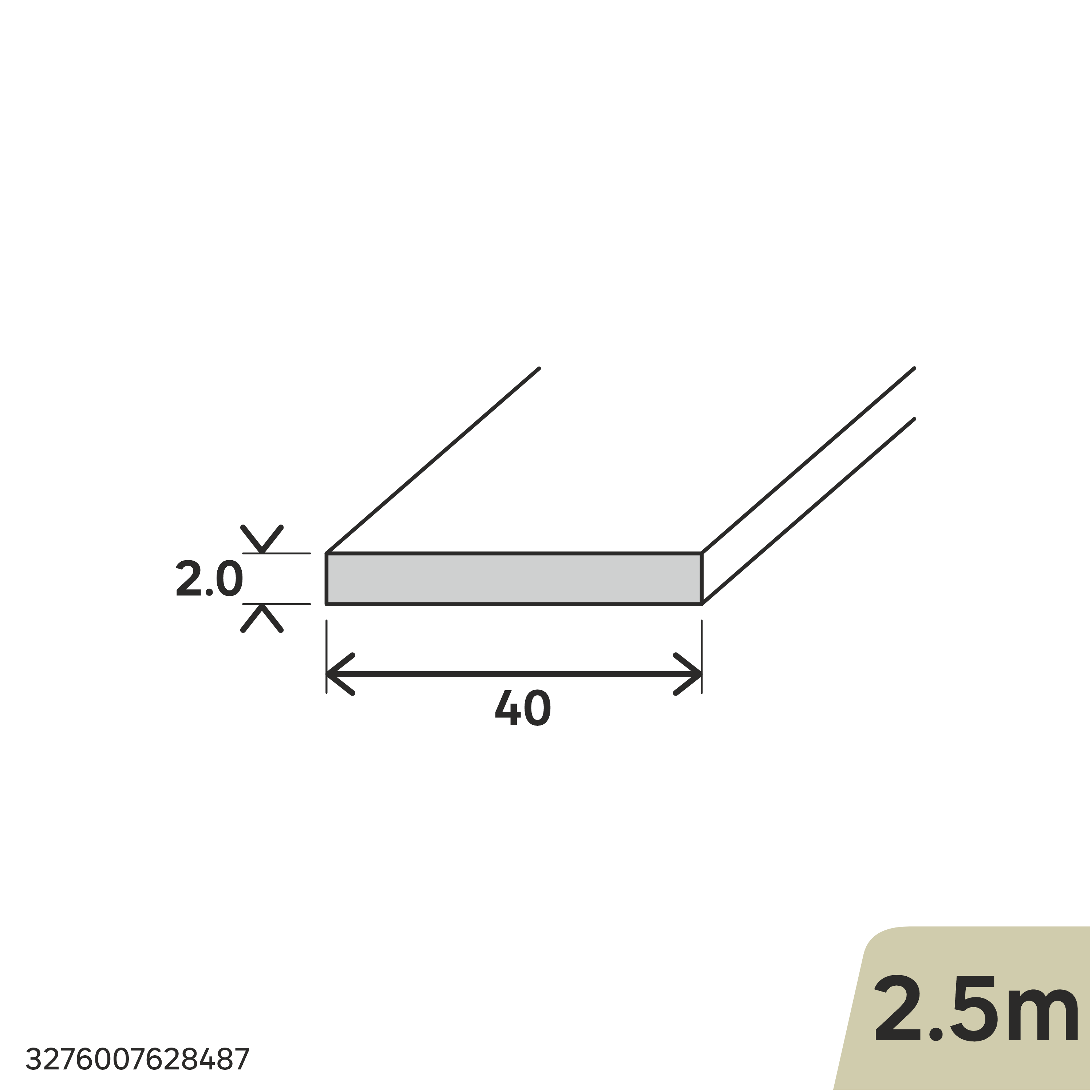 Perfil forma de plano de aluminio plata STANDERS, Alt. 2 x An.40 mm x L.2,5 m - 2