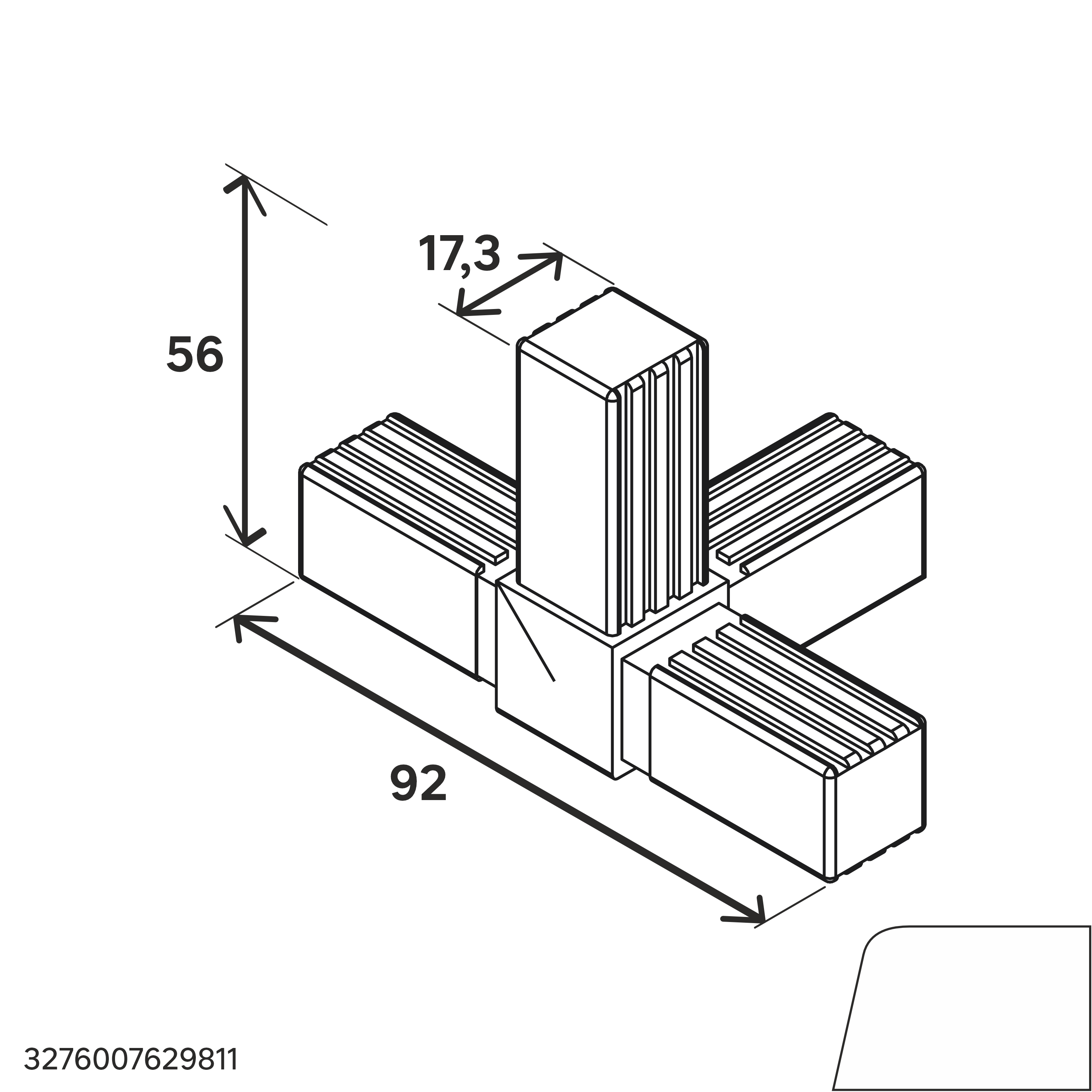 Conector de 4 vias para tubos quadrados 20x20 mm PVC preto Standers - 4