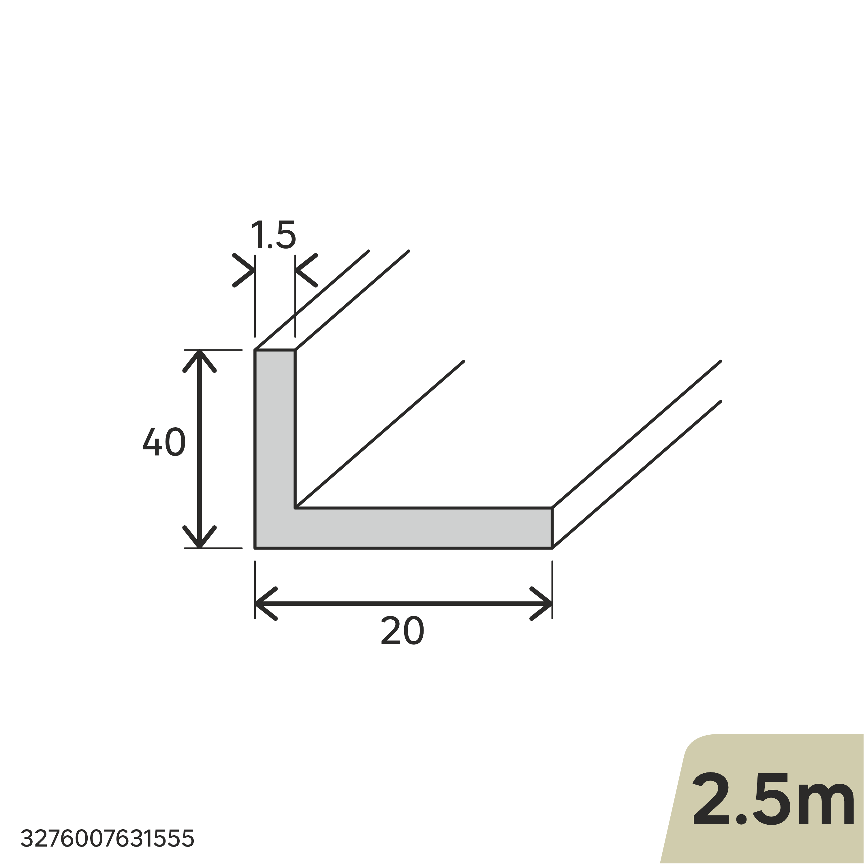 Perfil forma de ángulo no recto de aluminio plata, Alt. 20 x An.40 x L.2500 mm - 2