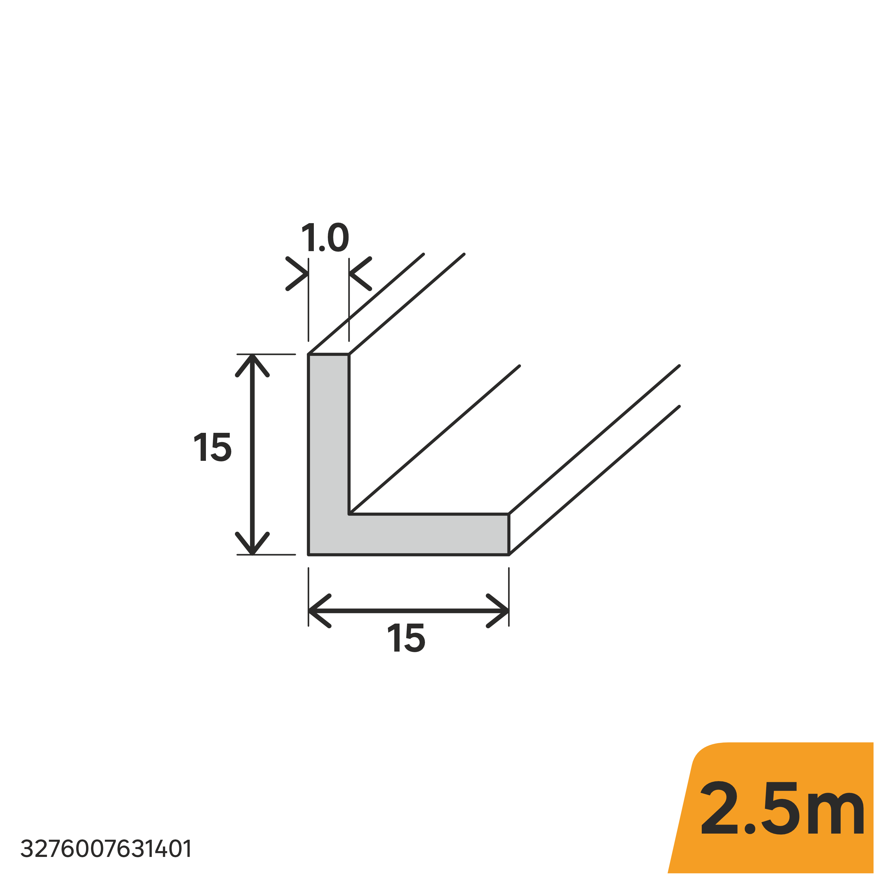 Perfil forma de ángulo de aluminio níquel, Alt. 15 x An.15 x L.2500 mm - 2