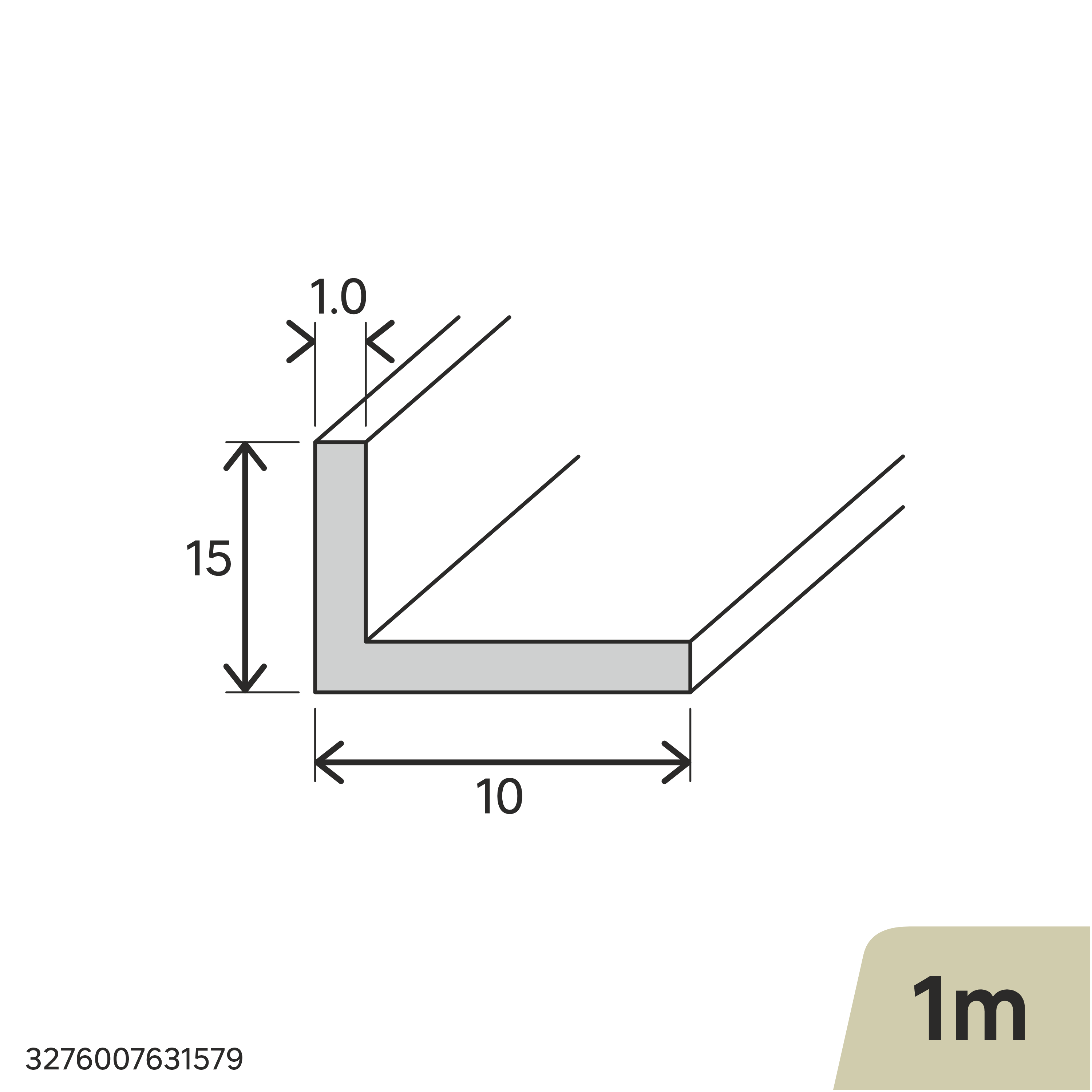 Perfil forma de ángulo no recto de aluminio plata, Alt. 10 x An.15 x L.1000 mm - 2