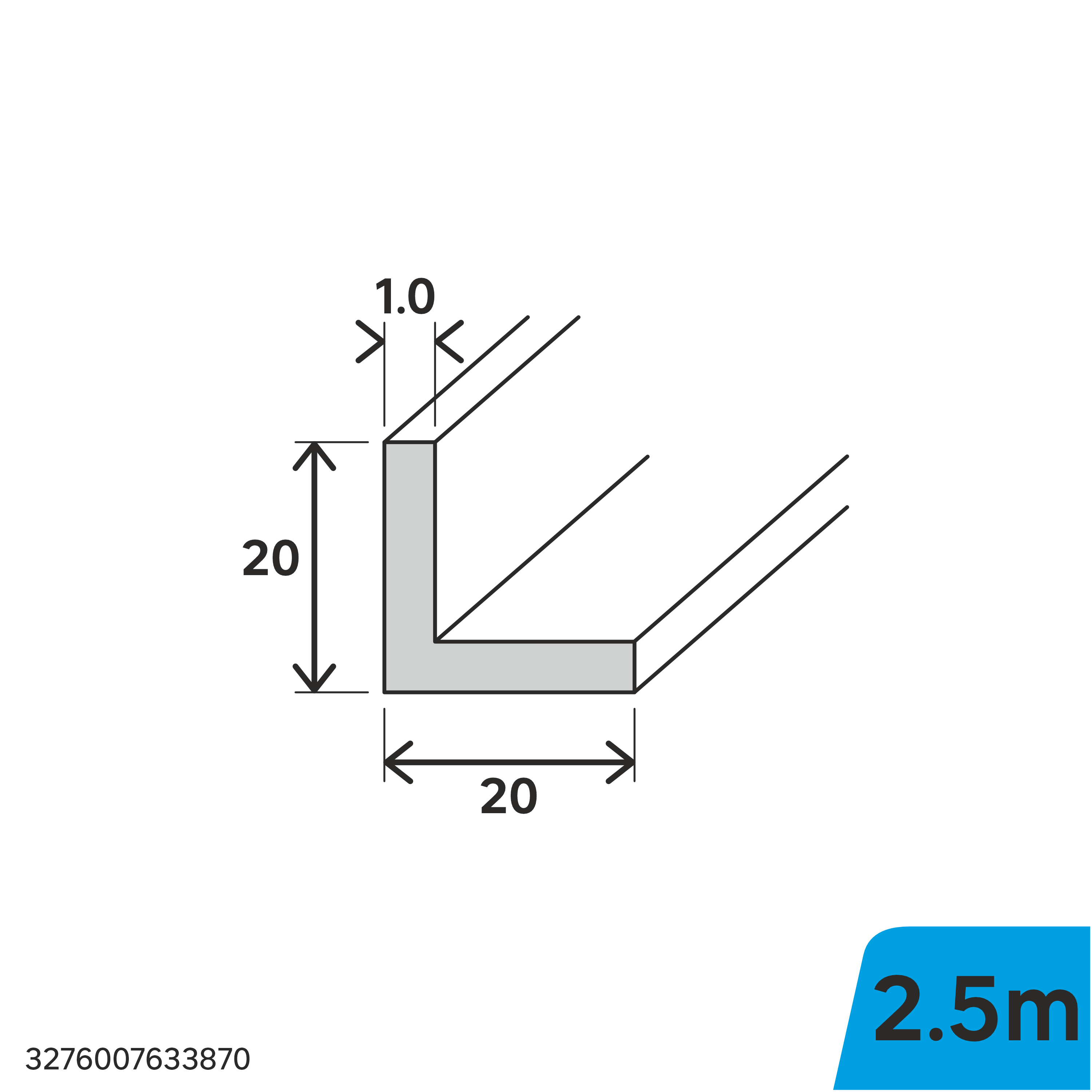 Perfil 20x20x1x2,5 aço branco brilhante Stainless - 3