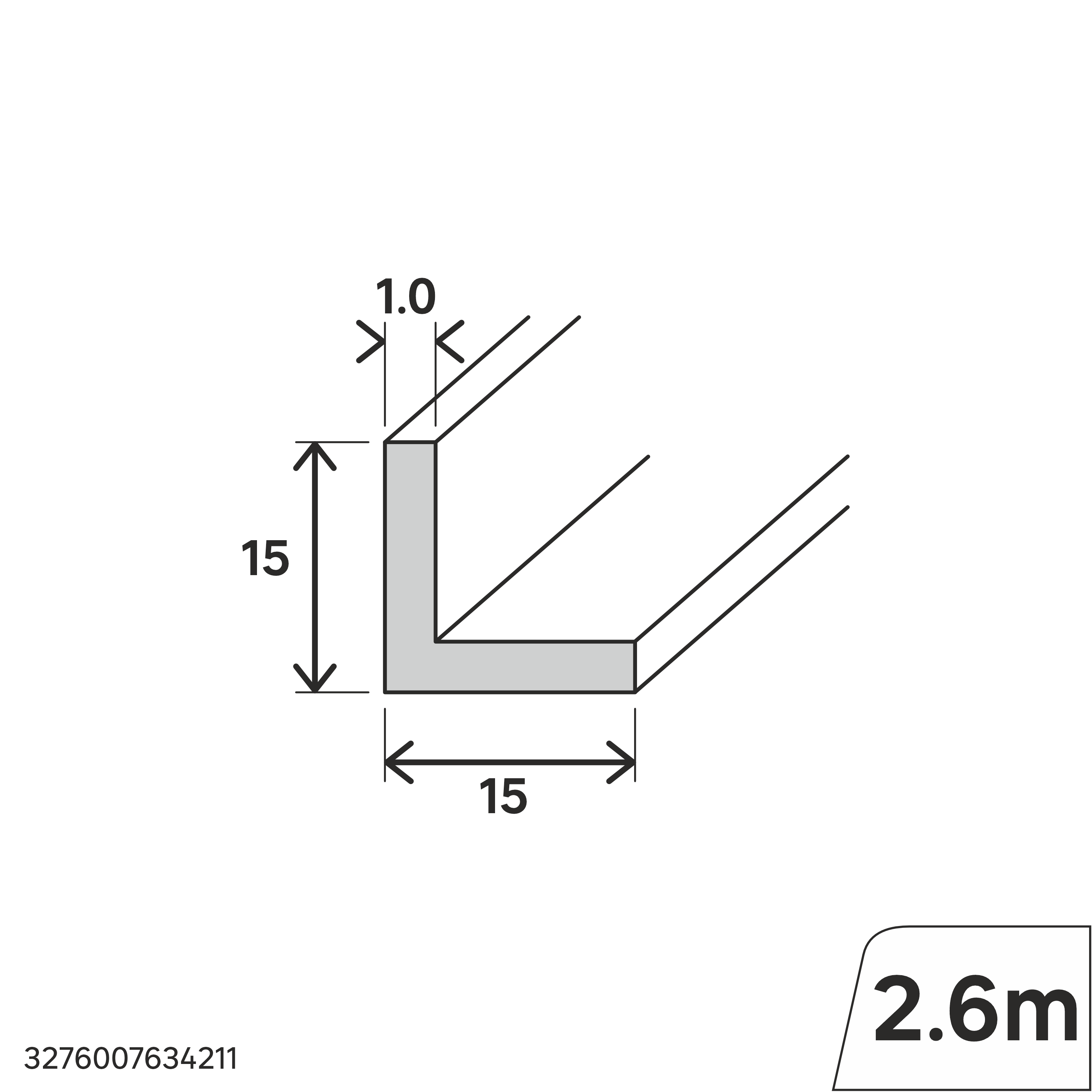 Perfil forma de ángulo de PVC blanco, Alt. 15 x An.15 x L.2600 mm - 2