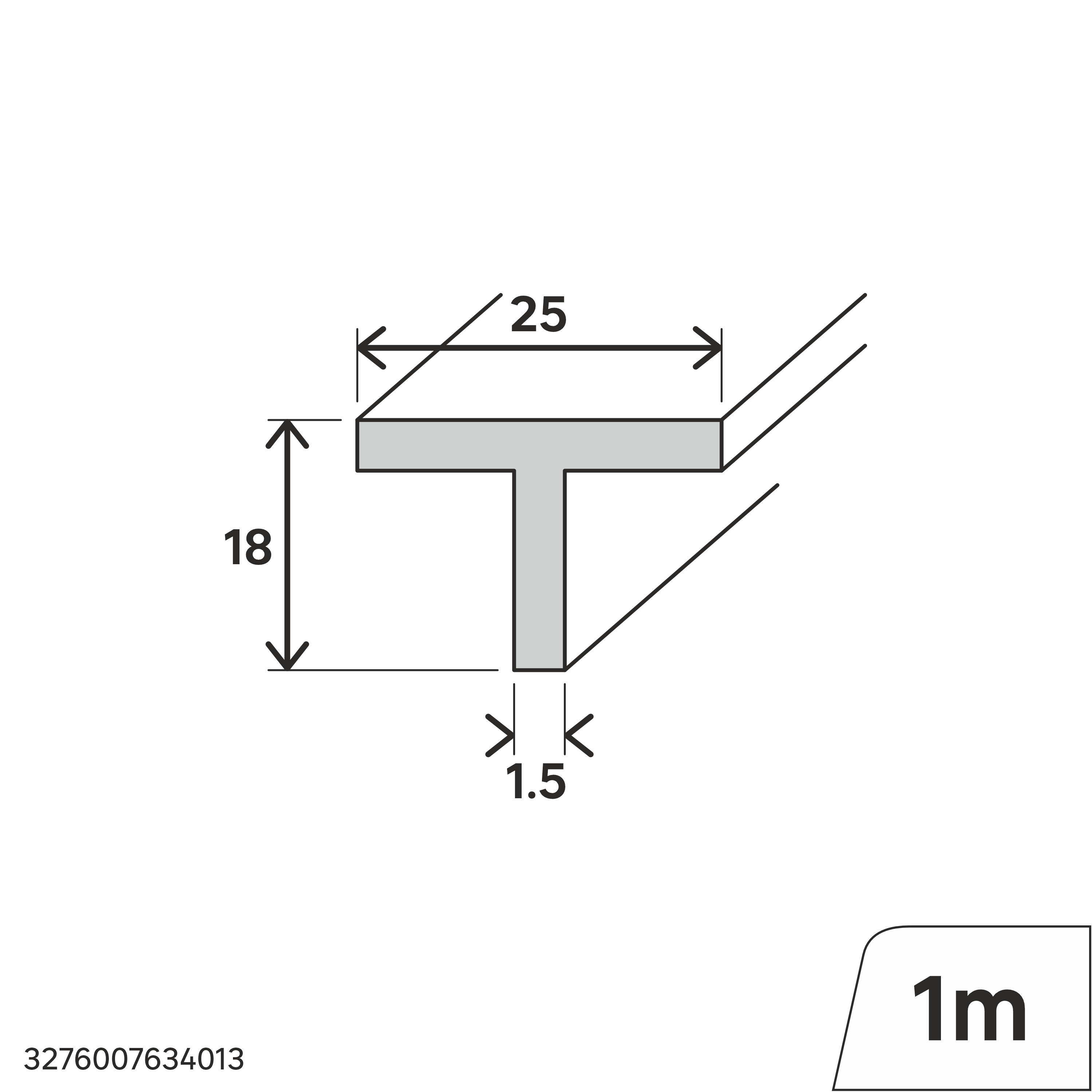 Perfil forma de en T de PVC negro STANDERS, Alt. 18 x An.25 mm x L.1 m - 2