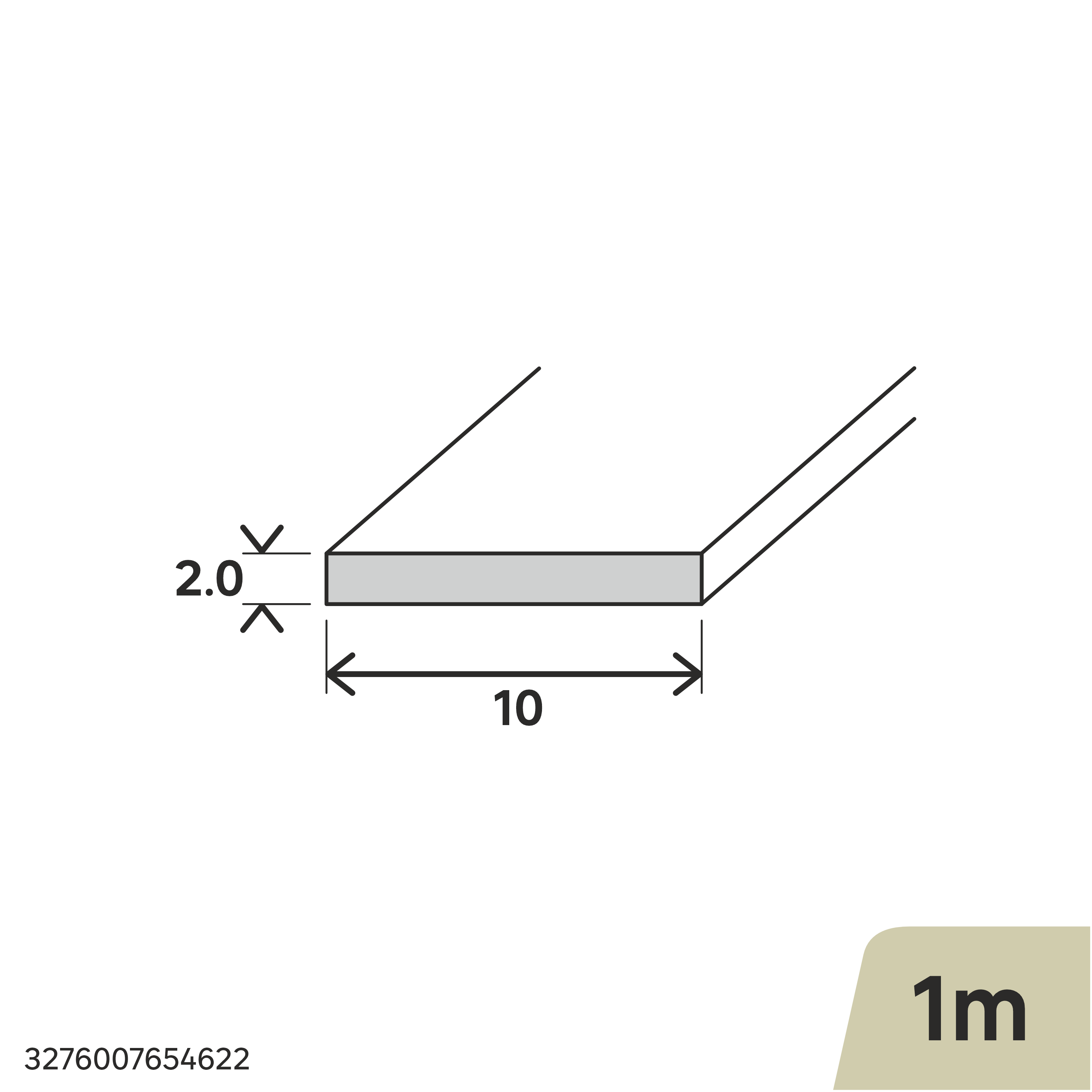 Perfil forma de plano de aluminio plata STANDERS, Alt. 2 x An.10 mm x L.1 m - 2
