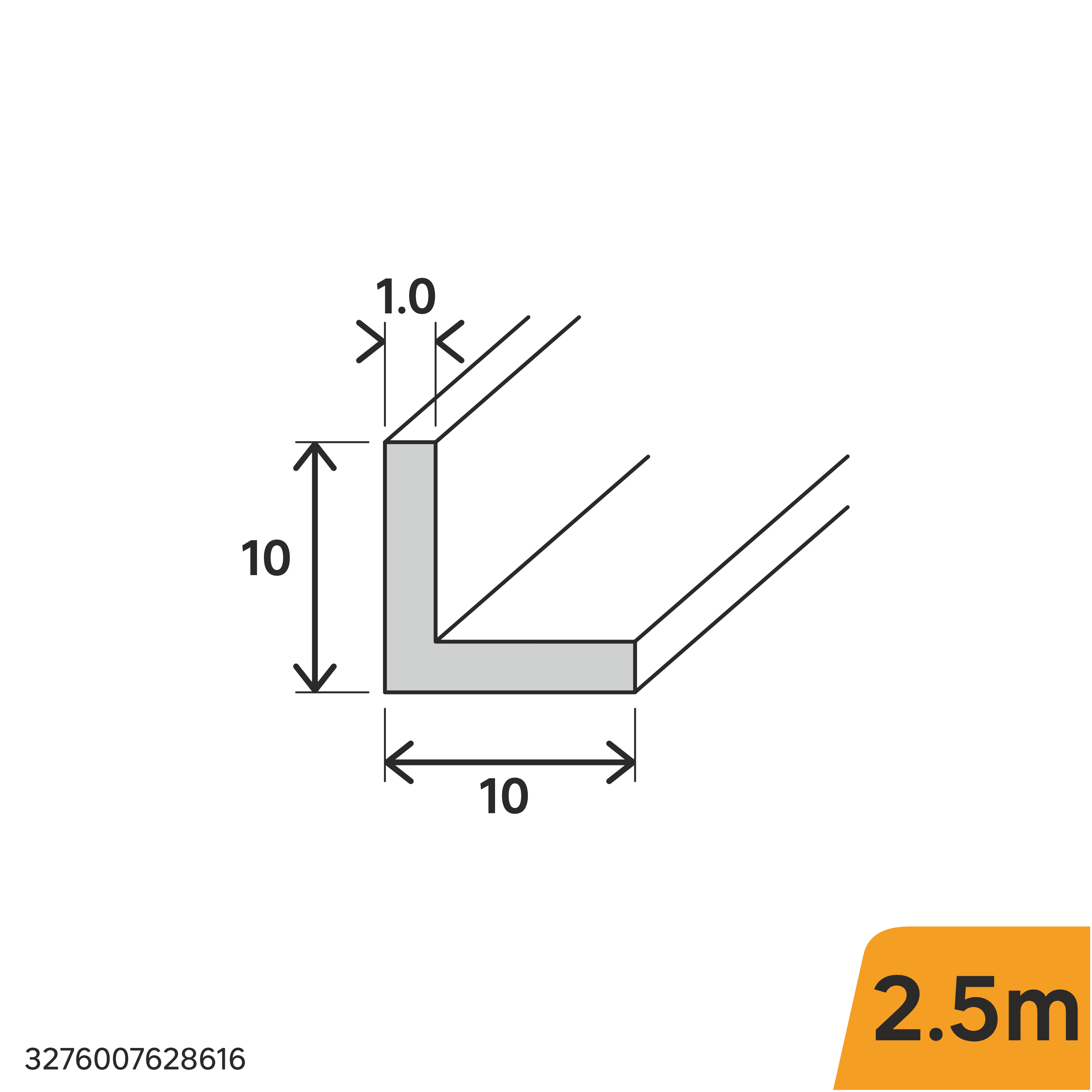 Perfil forma de ángulo de aluminio negro, Alt. 10 x An.10 x L.2500 mm - 2