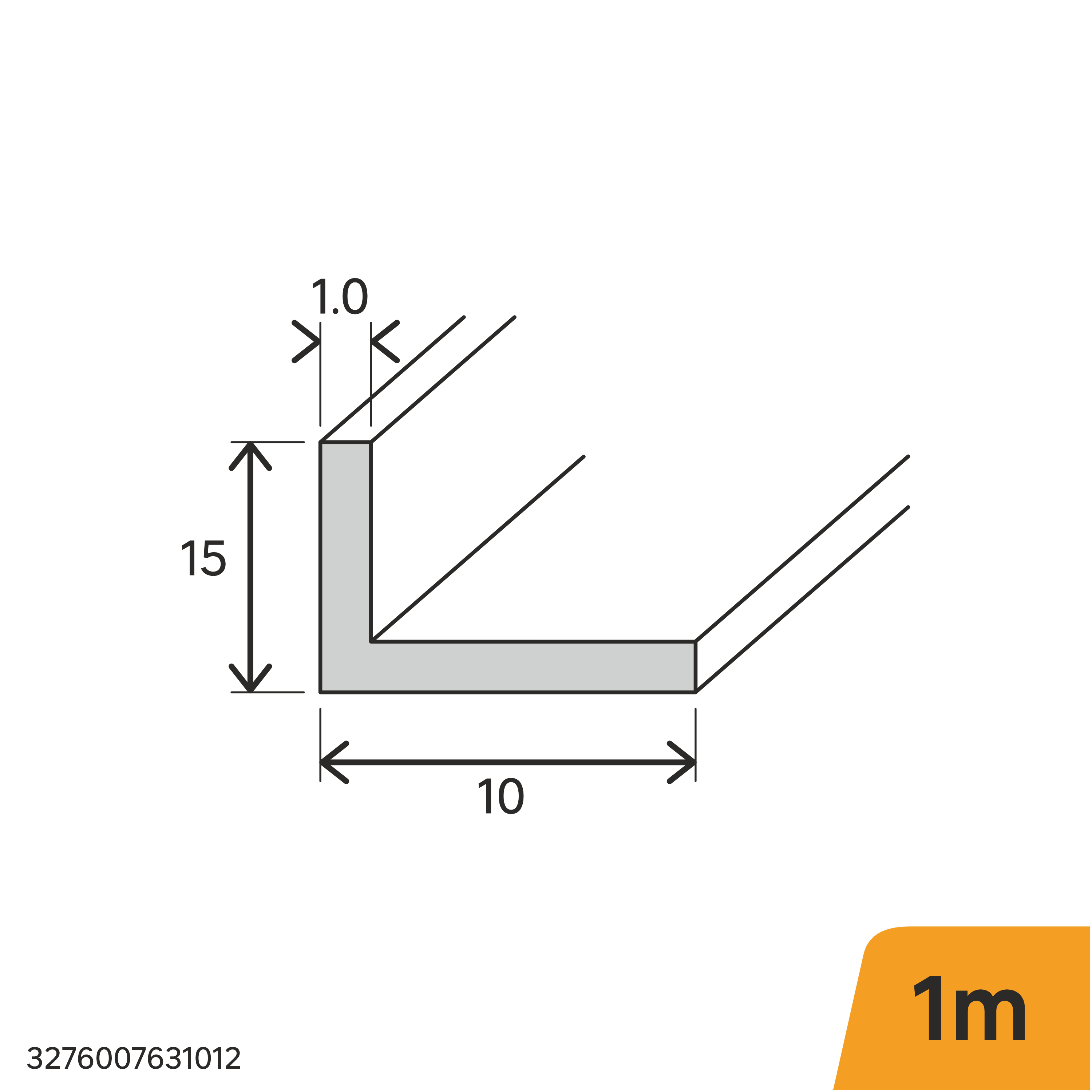 Perfil forma de ángulo no recto de aluminio negro, Alt. 10 x An.15 x L.1000 mm - 2