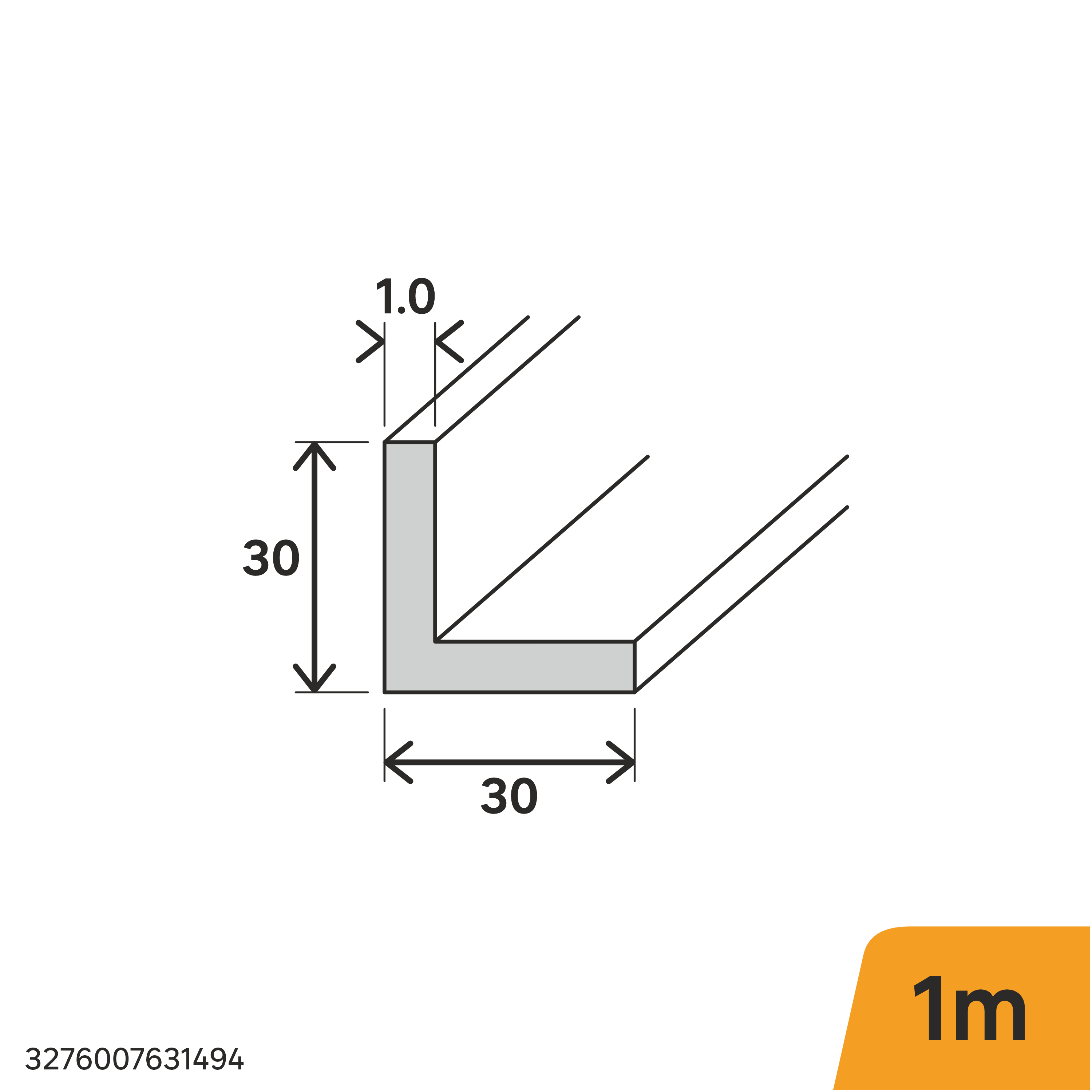 Perfil forma de ángulo de aluminio negro, Alt. 30 x An.30 x L.1000 mm - 2