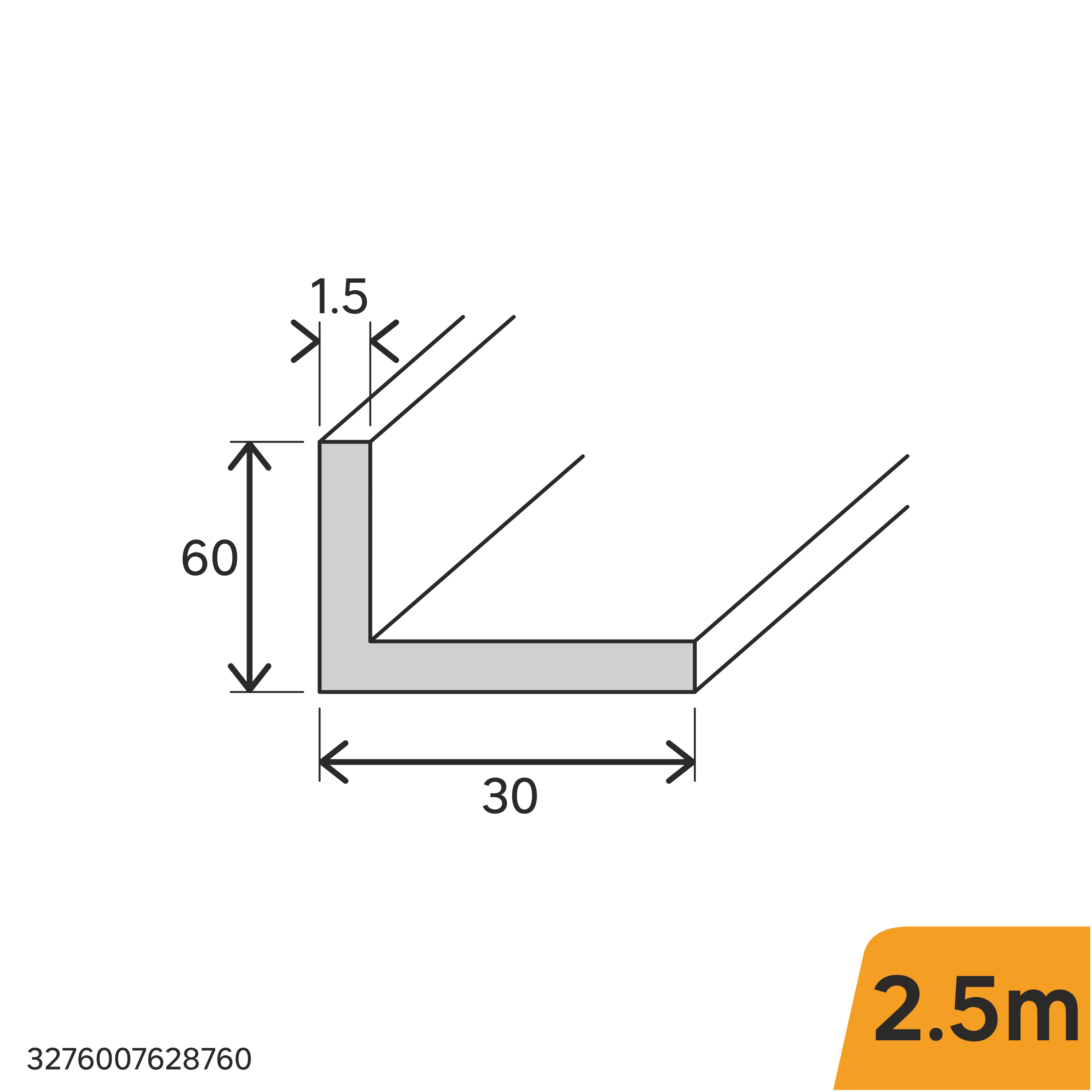 Kątownik aluminiowy 2.5m 60x30x1,5x2,5 mm czarny STANDERS - 2