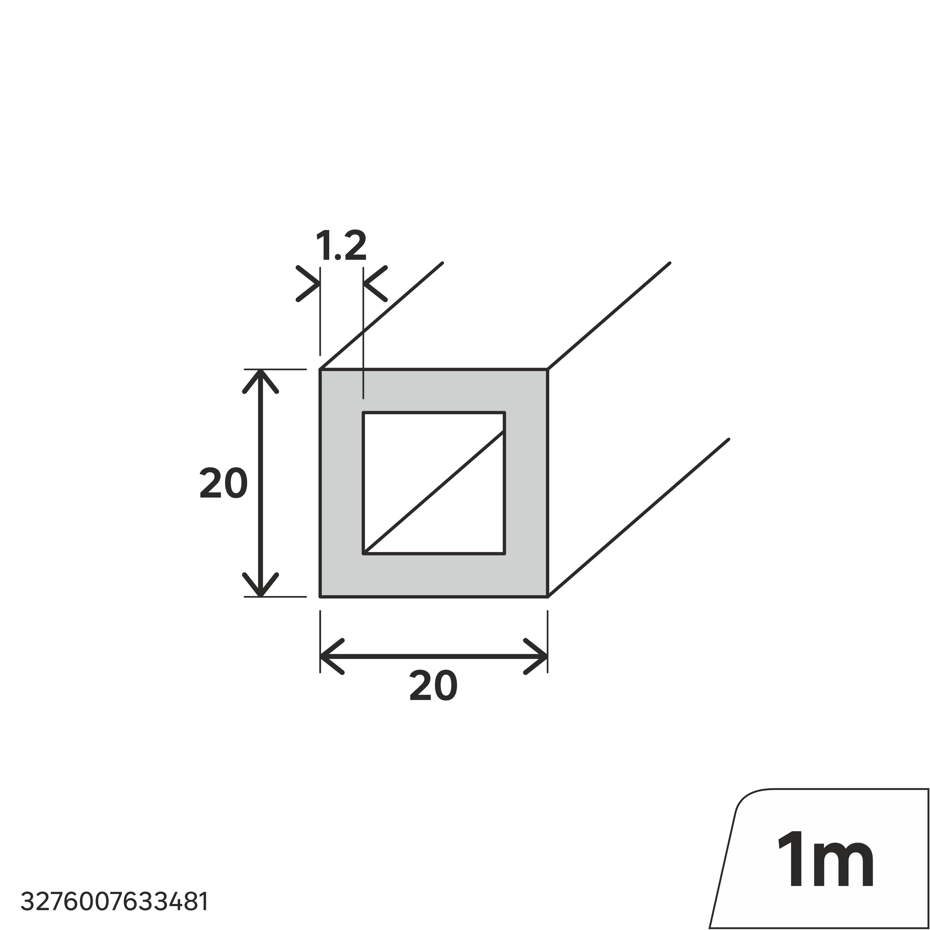 Tubo quadrado PVC branco mate 20x20x1,2 mm 1 metro Standers - 5